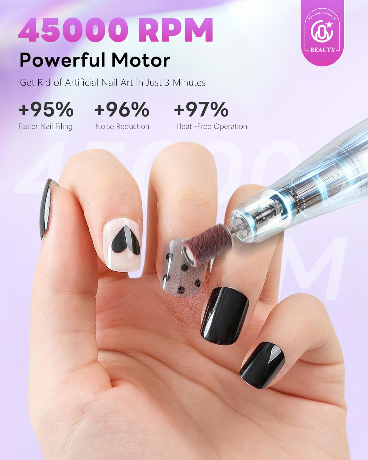 CozyZen Cordless Nail Drill Professional: 45000 RPM Rechargeable Electric Nail File Kit, Portable & Low Noise for Acrylic, Gel Nails, Manicure & Pedicure - Salon & Home Use