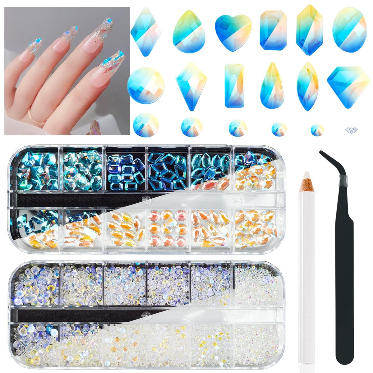 Aurora Crystal Clear Moonlight Rhinestones - Flatback Round Beads K9 Glass Gems Stones Nail Charms for DIY Crafts