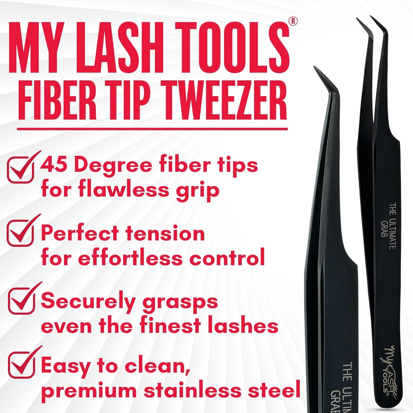 45 Degree Volume Fiber Tip Lash Tweezer – The Ultimate Grab, Professional Eyelash Extension Tweezers, Precision Fan Making, Plain Grip (Black)