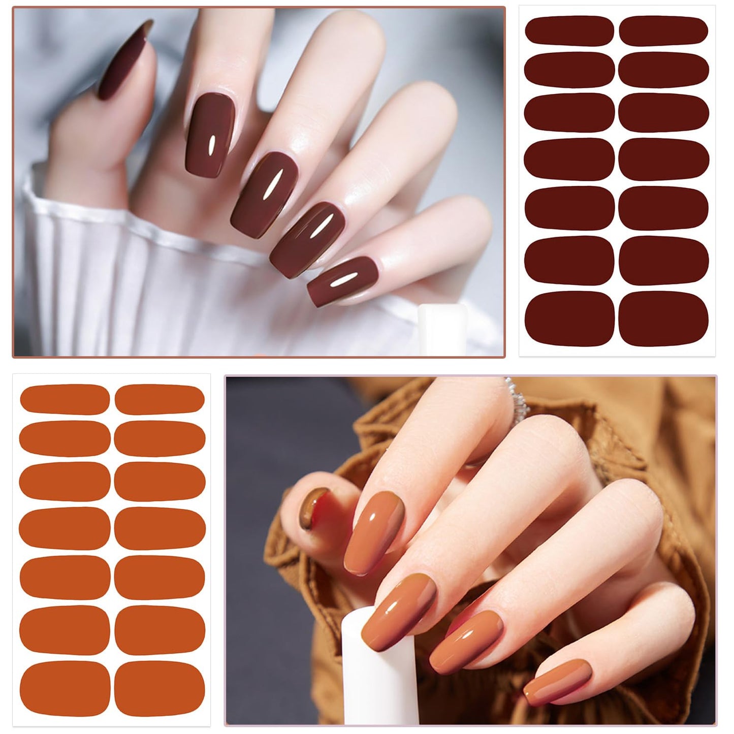 WOKOTO 20 Sheets Orange Nail Strips for Women Nails Multi-Color Orange Brown Nail Polish Strips Solid Nail Stickers Full Nail Wraps Nail Polish Stickers Gel Nail Strips for Nails Decorations