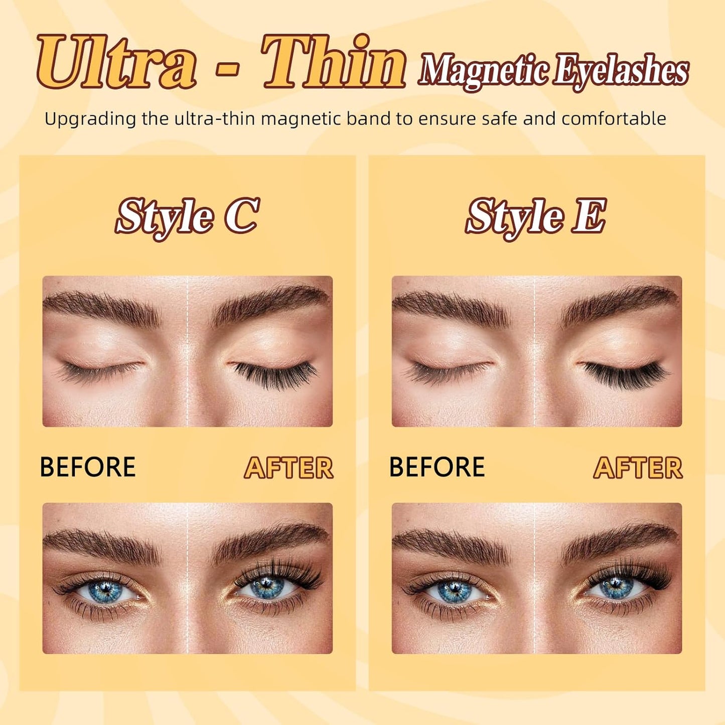 QUEWEL 2 Pairs Magnetic Eyelashes, Reusable No Glue Needed Magnetic Eyelashes Kit with Applicator Lash Clusters Kit without Eyeliner Easy to Wear and Remove (G-YC-C+E01)