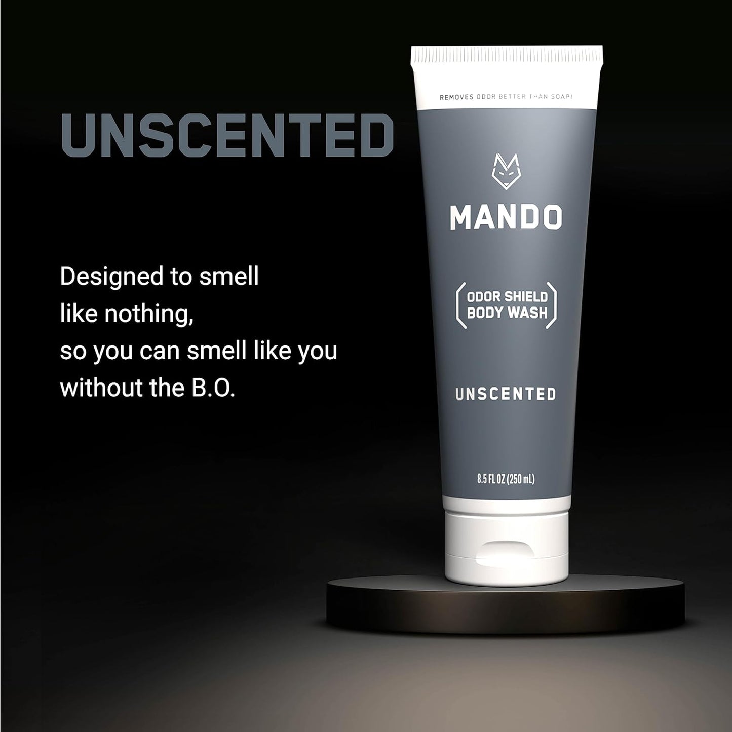 Mando Odor Shield Body Wash - 24 Hour Control - Removes Odor Better than Soap - SLS Free and Paraben Free, Skin Safe - 8.5 Ounce (Unscented)