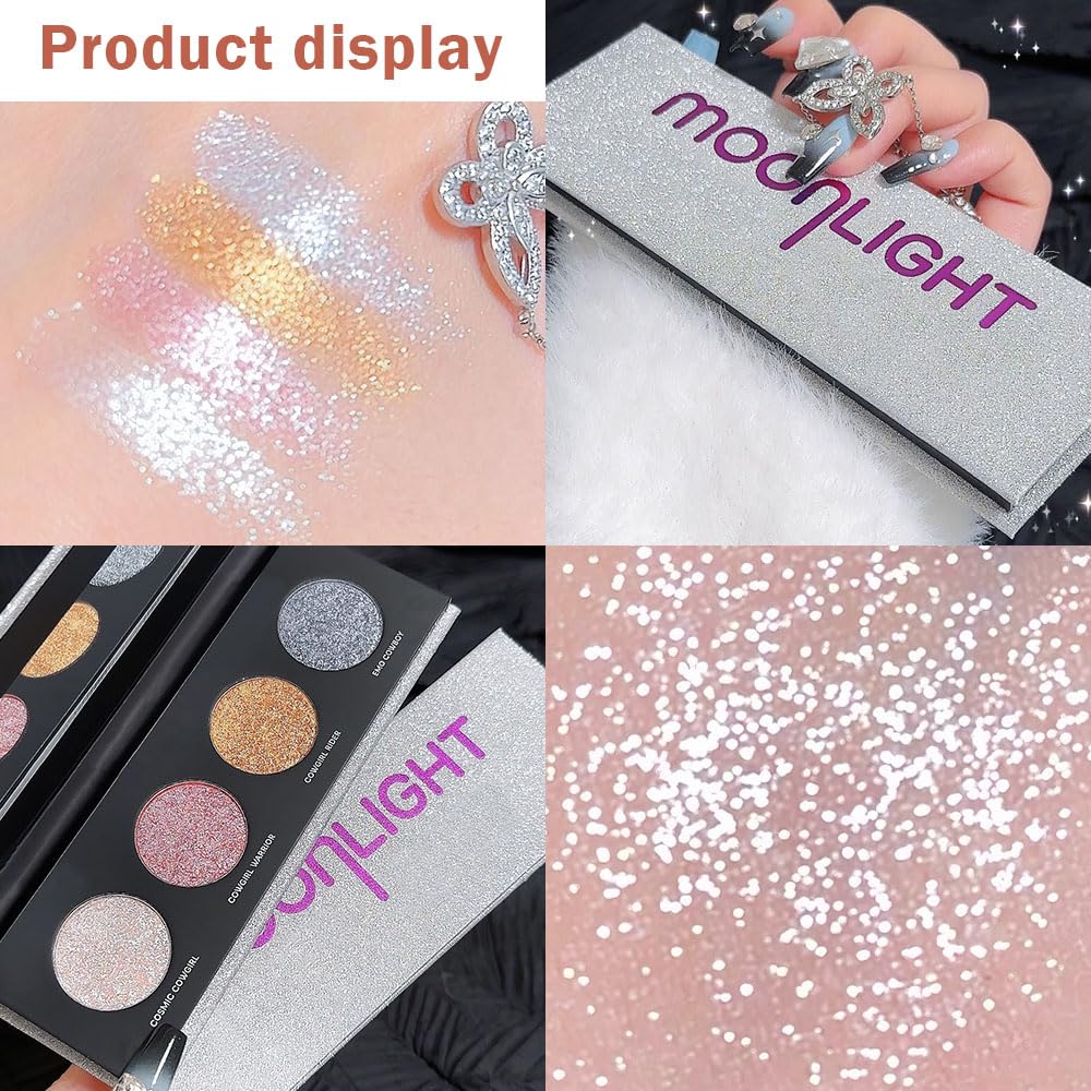 4 Colors Highlight Silver Gold Eyeshadow Palette, SHANY Cosmetics Shimmer Eyeshadow Palette, Cruelty-Free and Vegan Formula, Glitter Shimmer Eyeshadow for Professional Makeup