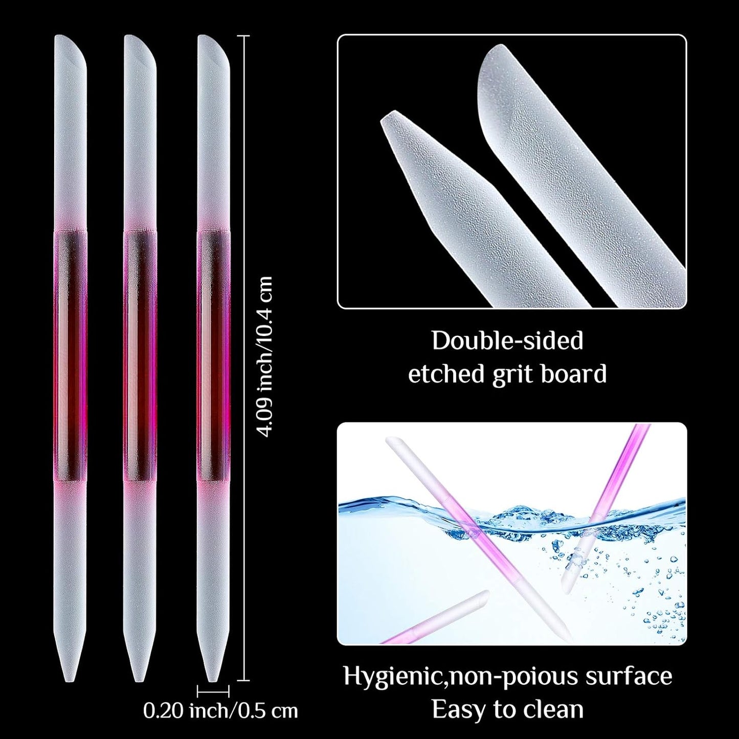 Maitys 6 Pieces Glass Cuticle Pusher Glass Cuticle Stick Set Double Sided Crystal Nail Files Precision Manicure Pedicure Pusher Tools(Pink)