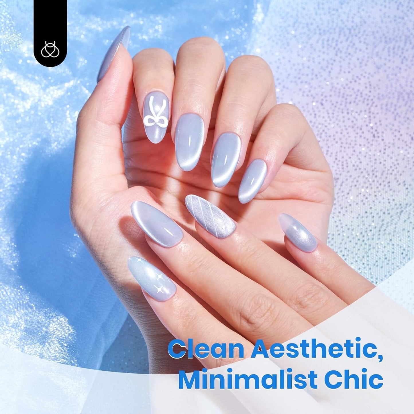 Beetles Blue Cat Eye Gel Polish, 15ML Light Blue Glass Cat Eye Glitter Gel Polish with Magnet Shimmer Translucent Sheer Color Soak Off UV Frosted Galaxy Series French Nail Art Gift for Women