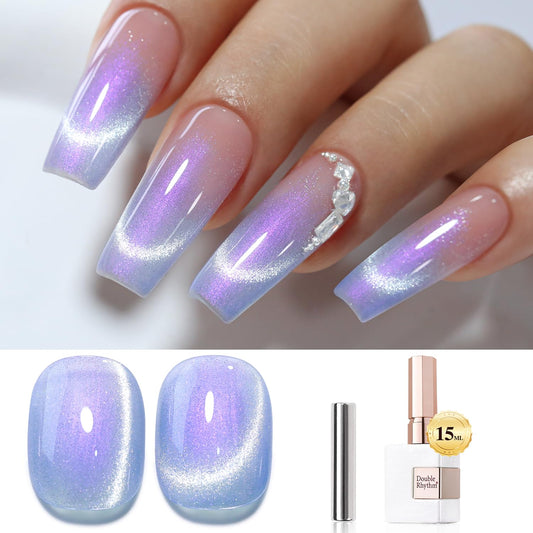 Double Rhythm 0.5 OZ Cat Eye Gel Polish with Magnet 15ML Holographic Glitter Shimmer Translucent Jelly Color Magnetic Nail Polish Salon DIY at Home (MC1001)