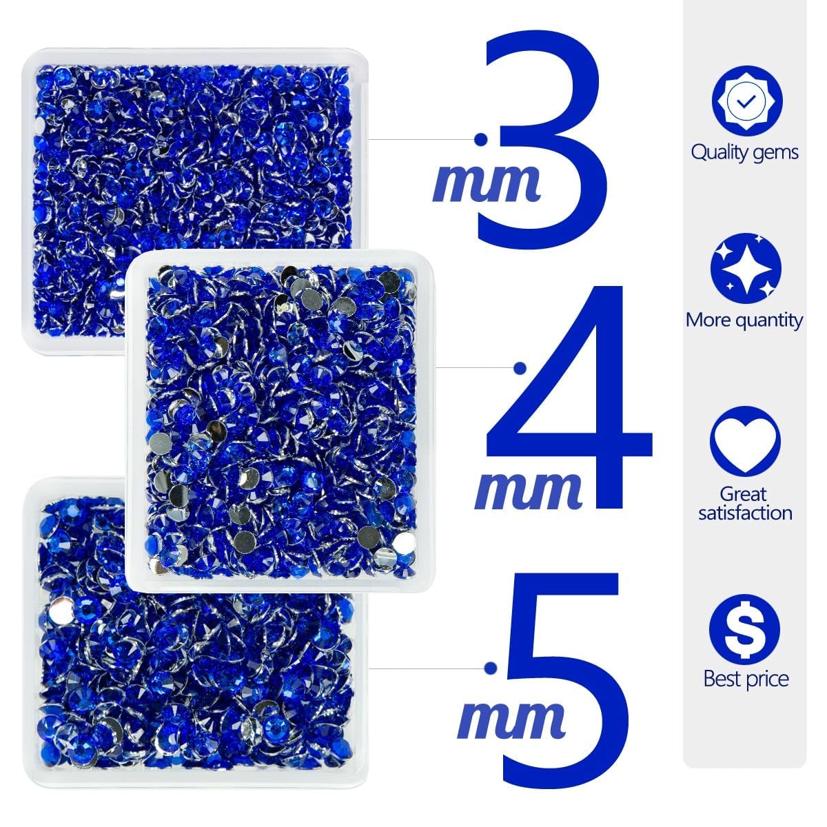 Royal Blue Crystal Resin Rhinestones for Crafting Sapphire Flatback Stones 3mm 4mm 5mm Dark Blue Stones Diamonds Crystals Gems Charms for Nails Face Eyes Makeup Body Tumblers Bottles DIY Crafts