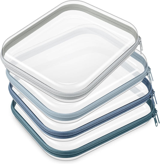 Hoolerry 4 Pcs Hard Clear Zipper Case Makeup Bags Plastic Pencil Pouch Transparent Storage Box Containers for Cosmetics, Snacks, Building Blocks, Puzzles(Morandi,9.8 x 7.9 x 2 in)