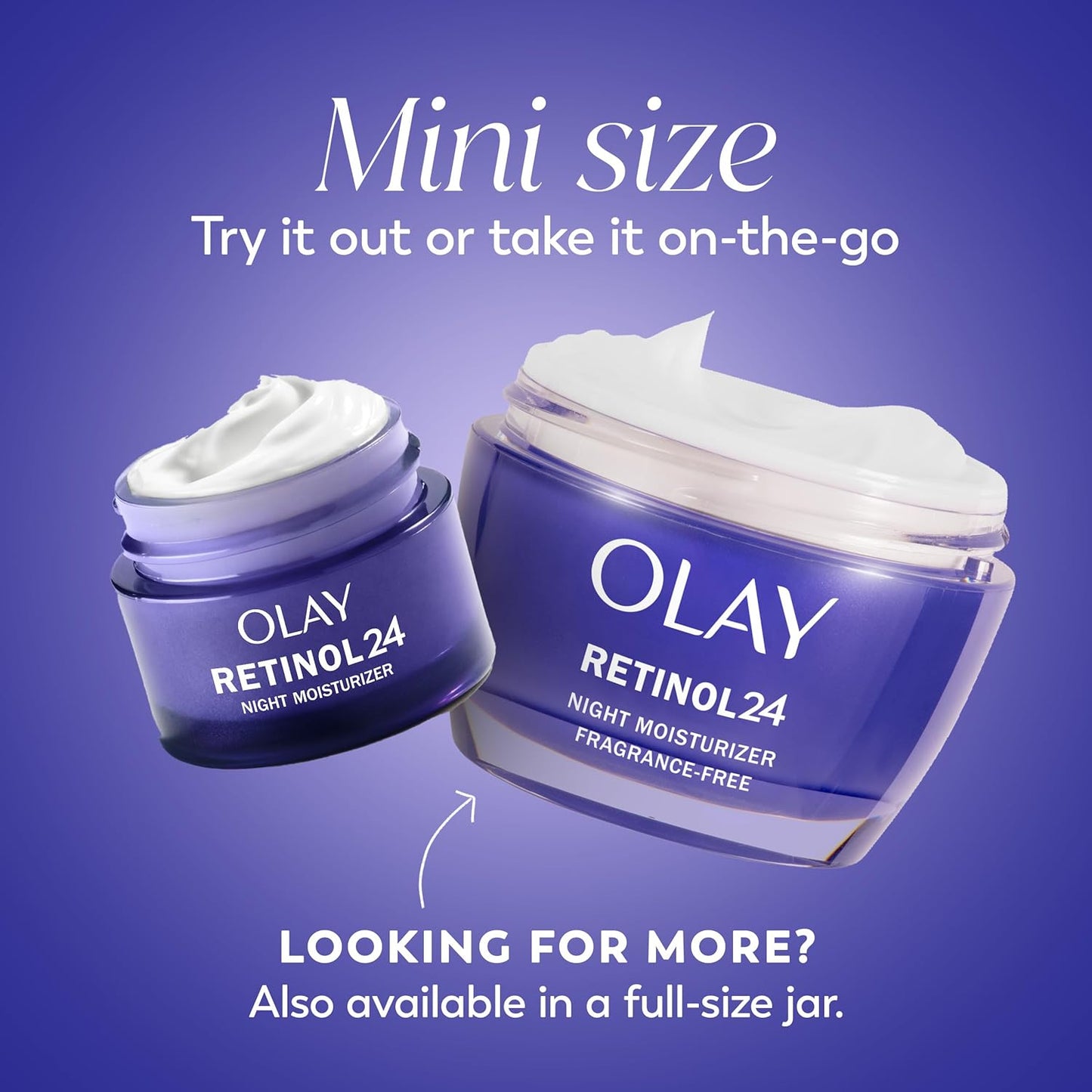 Olay Retinol 24 Face Moisturizer, Anti-Aging Night Cream for Women, Trial Size, Fragrance-Free, Non Greasy - Anti-Wrinkle, Smooth Fine Lines, Tightening Skin Care - Peptides, Glycerin, 0.5 Oz
