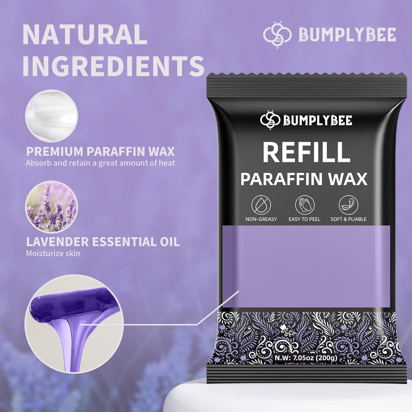 Paraffin Wax Kit - 10 Packs Lavender Paraffin Wax Refills with Silicone Brush - Paraffin Wax for Hand and Feet Refill, Paraffin Wax for Hands, Skin Moisturizing, Non-Greasy, Easy-Peeling