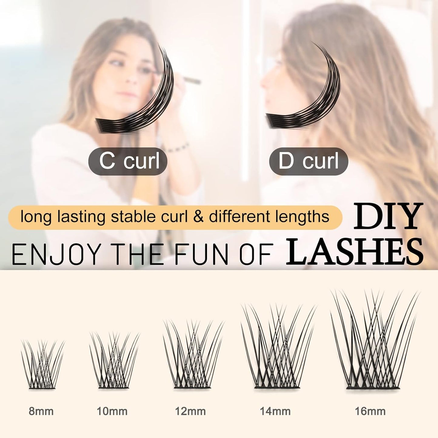 QUEWEL Lash Clusters 72 Pcs Cluster Lashes Wide Stem Eyelash Clusters C/D Curl 8-16mm DIY Eyelash Extensions Natural Style for Self Easy To Use at Home (Natural-D-16)