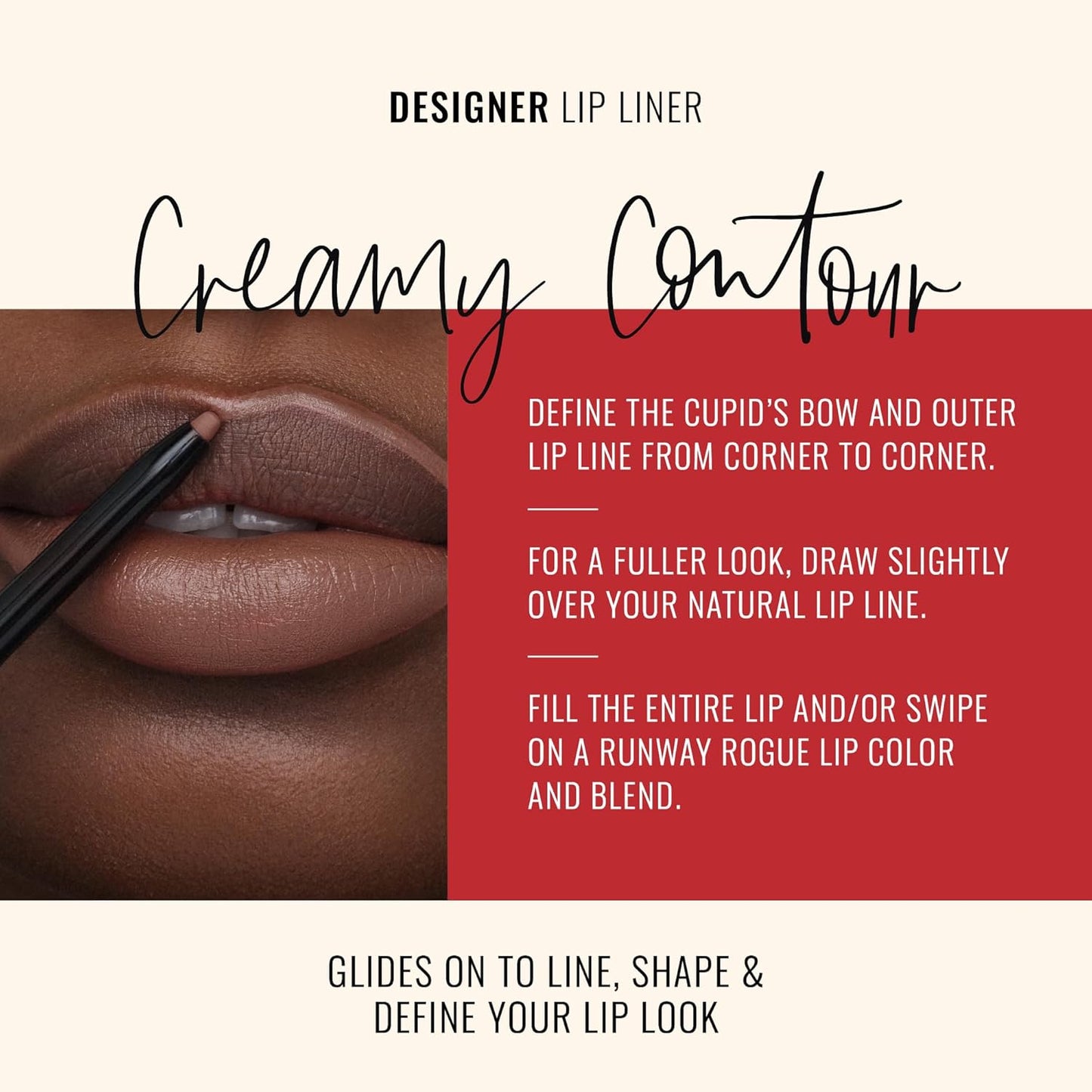 Runway Rogue Designer Liner Lip Pencil, Matte Soft Mocha Lip Liner Pencil and Lip Liner Sharpener, ‘Trendsetter’