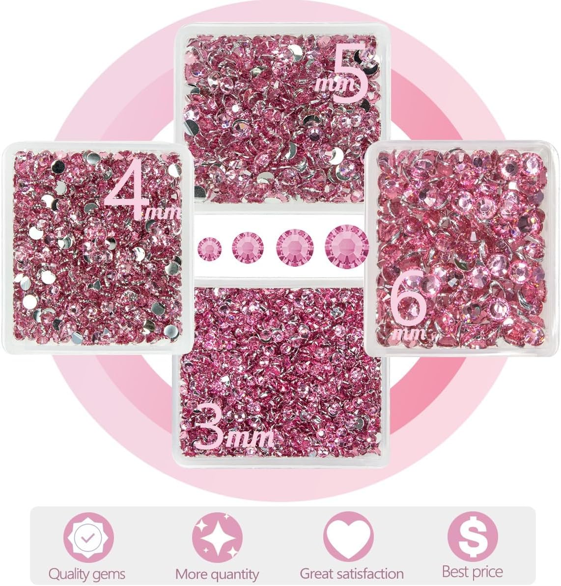 Dark Pink Crystal Resin Rhinestones w B7000 Jewelry Glue for Bedazzling Crafting Flatback Stones 3mm 4mm 5mm 6mm Diamonds Crystals Gems Charms for Nails Face Eyes Makeup Tumblers Bottles Crafts