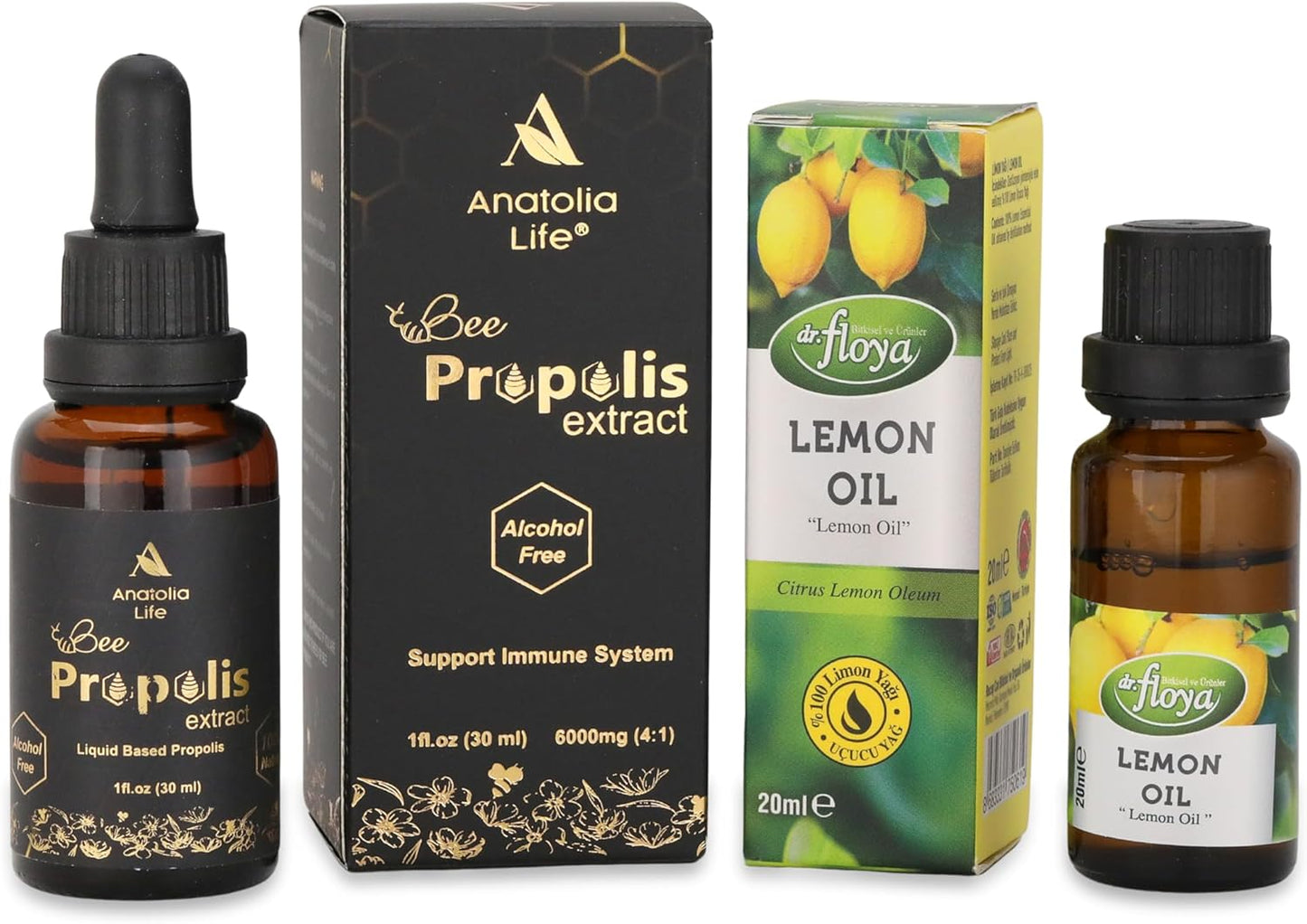 Organic Propolis Extract 30ml & 100% Natural Pure Lemon Essential Oil 20ml | Propolis Alcohol-Free, Immune System Support | DIY, Candle Making for Diffuser
