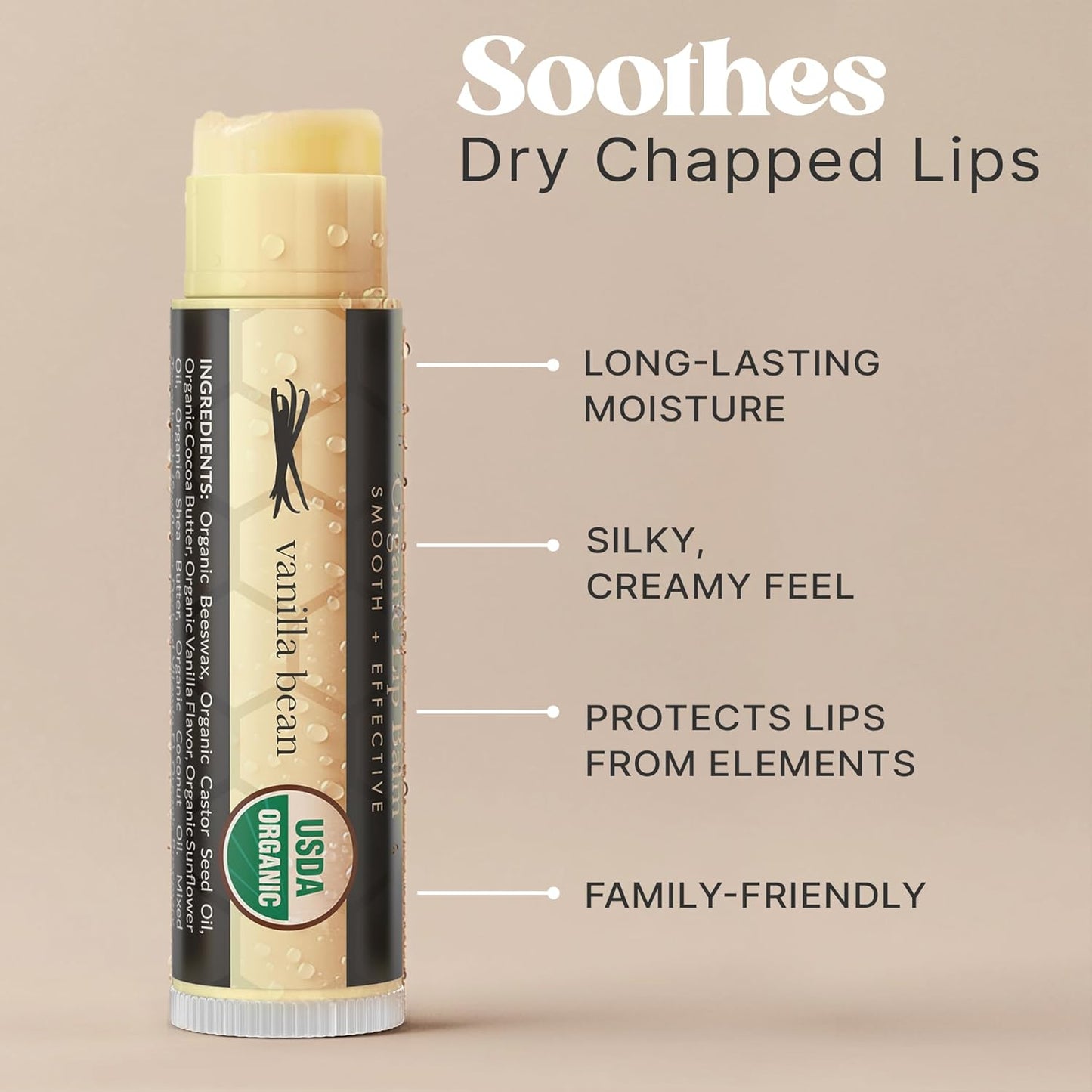 USDA Organic Lip Balm - USA Made with Natural Ingredients, Beeswax Vanilla Chapstick for Dry Lips, Gifts for Women, Birthday Gifts for Her & Him, Hydrating Lip Balm Beauty Gifts, Natural Chapstick