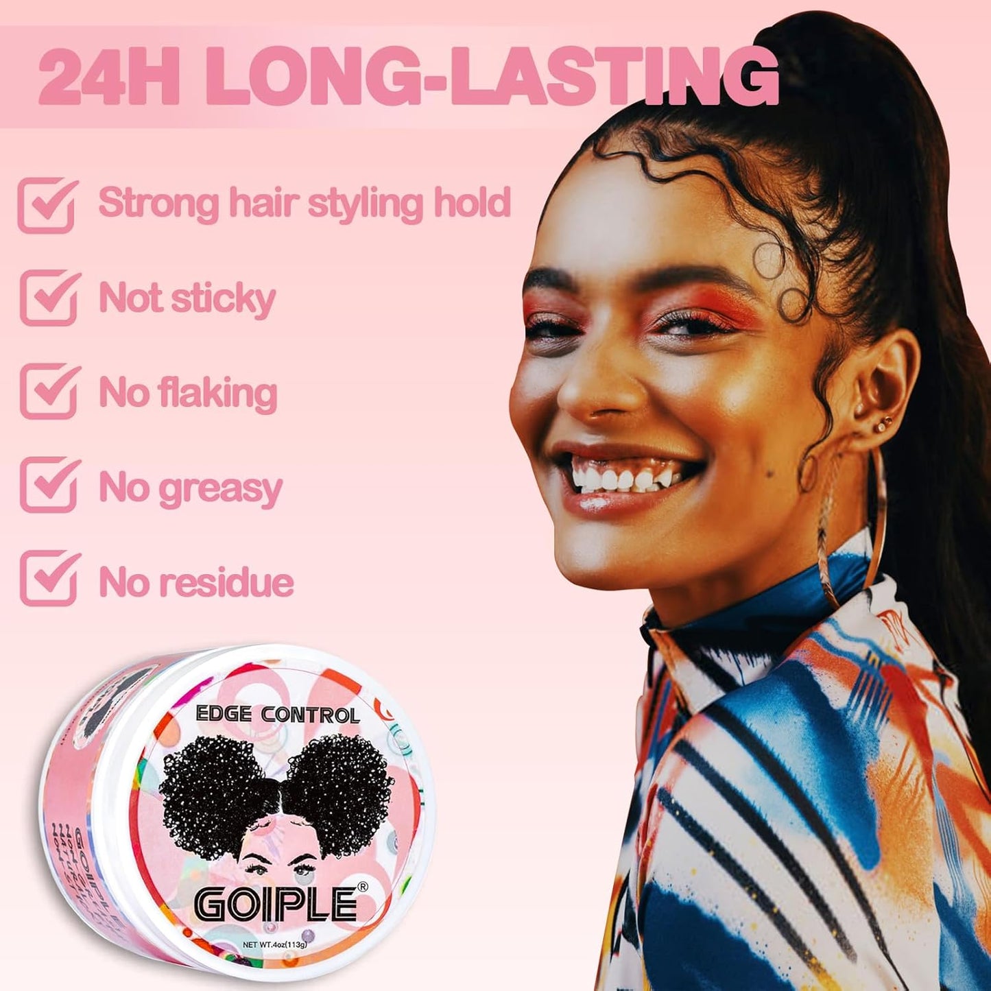 Strong Hold Non-Greasy Edge Control Gel and Wax Stick with Hair Comb for All Hair Types - No Flaking Edge Wax for Styling Black Hair Wigs