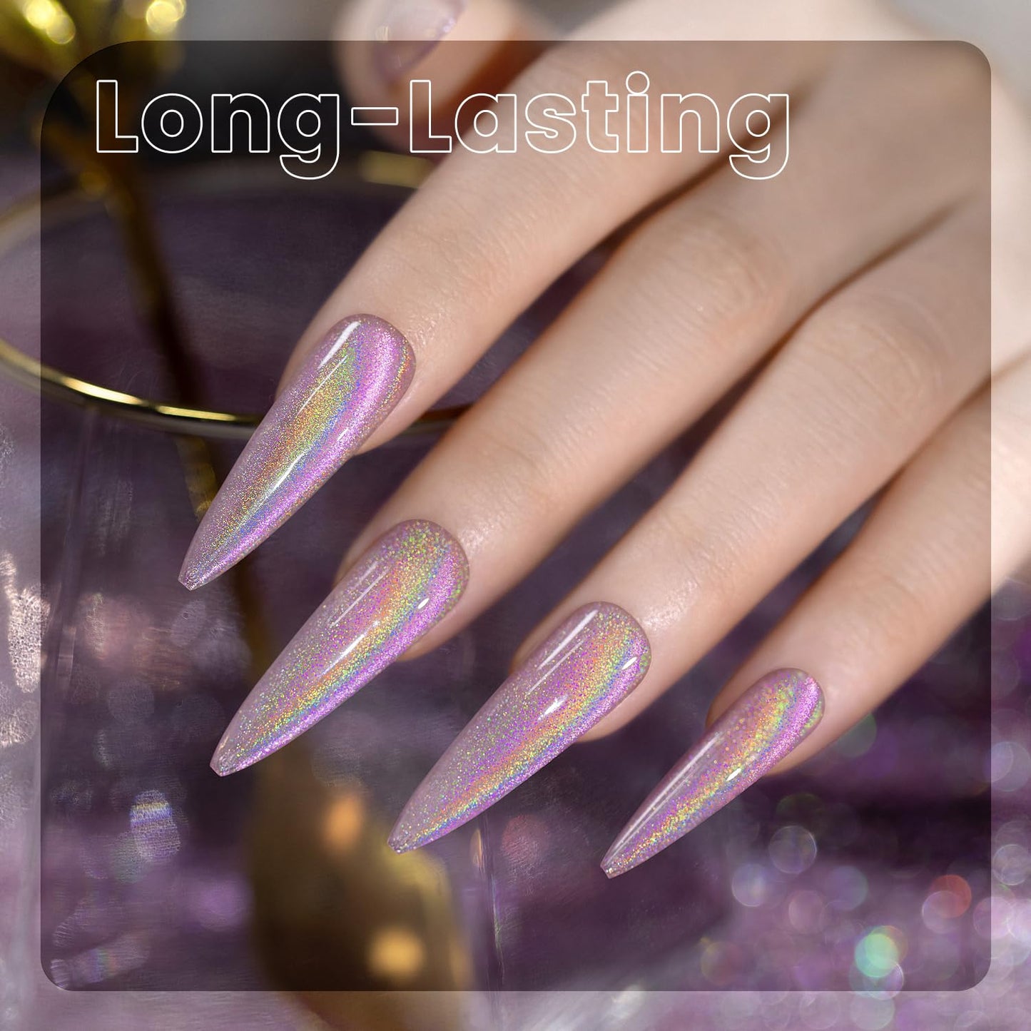 RARJSM Aurora Holographic Cat Eye Gel Nail Polish Purple Pink Laser Rainbow Iridescent Glitter Sparkle Cat Eye Gel Polish with Magnet Stick Soak off UV LED Curing Requires Home Salon Diy Nail Art