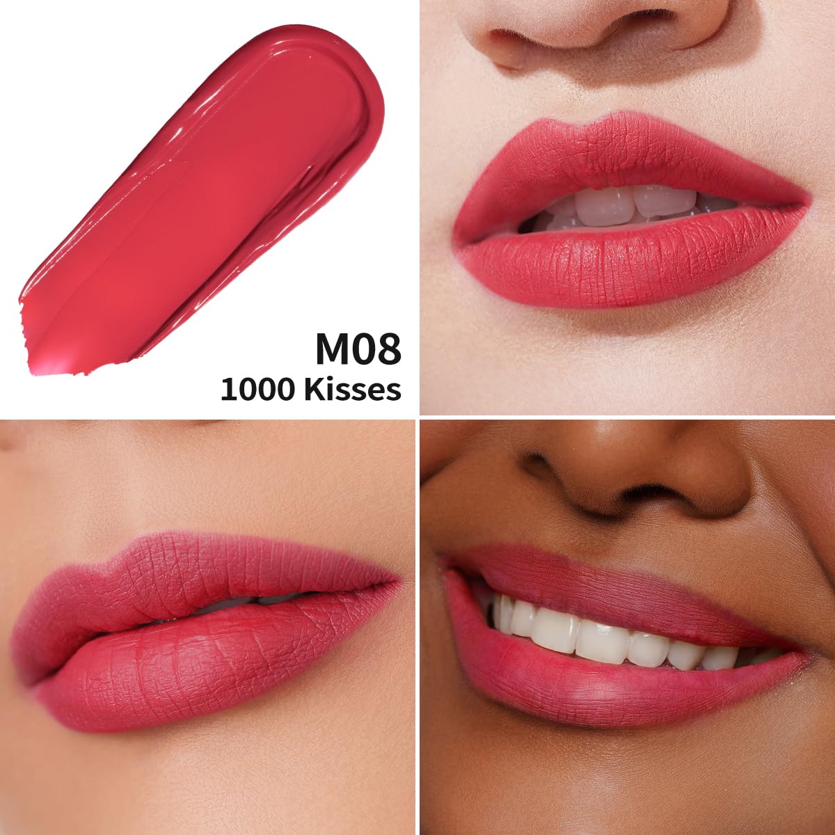Oulac Matte Liquid Red Lipstick for Women, Long Lasting Lipstick Waterproof Lip Stain, No Transfer, Creamy High Pigmented Formula with Rose Oil, Vegan & Cruelty-Free, Light Red M08