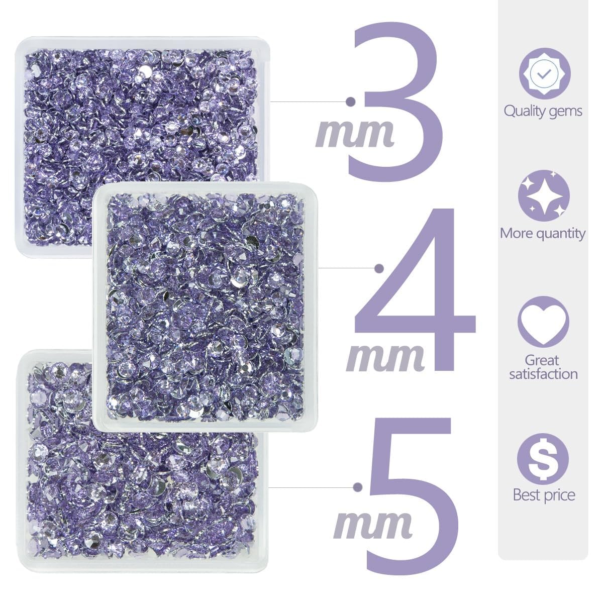 Light Purple Crystal Resin Rhinestones for Crafting Flatback Stones 3mm 4mm 5mm No-Hotfix Diamonds Crystals Gems Charms for Nails Face Eyes Makeup Body Tumblers Bottles DIY Crafts Clothes Shoes