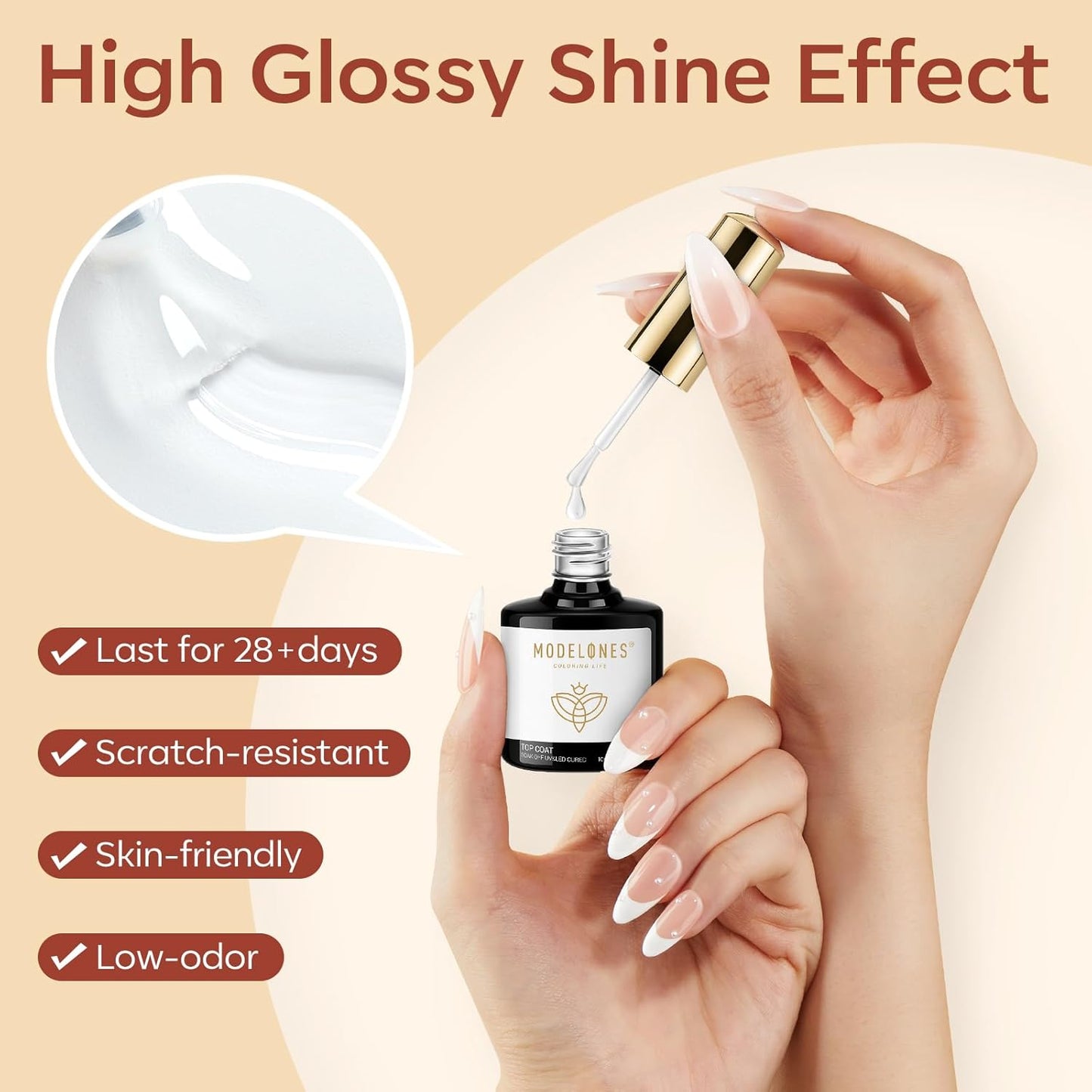 modelones Gel Base and Top Coat with Nail Dehydrator Set No Wipe Diamond Super Shiny Top Coat Nail Art Prep Kit