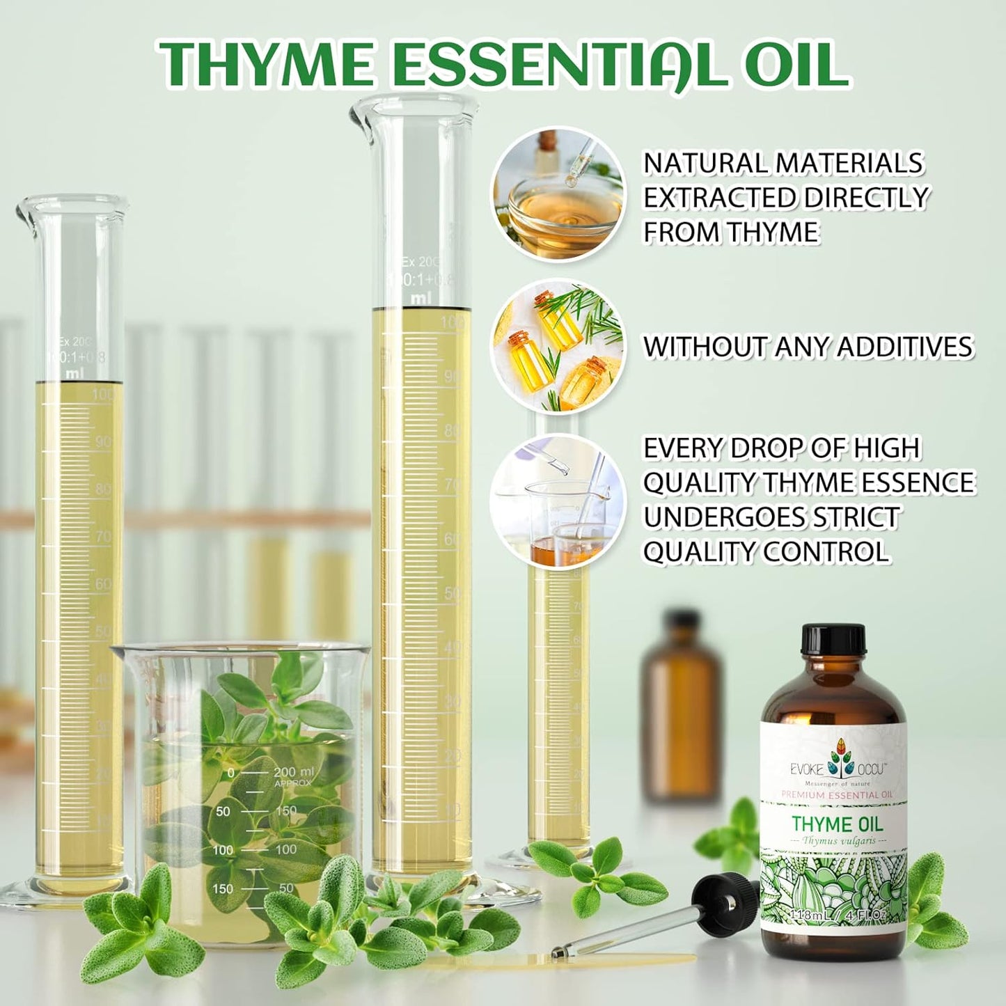 EVOKE OCCU Thyme Essential Oil for Diffuser, Massage, Candle and Soap Making - 4 FL Oz