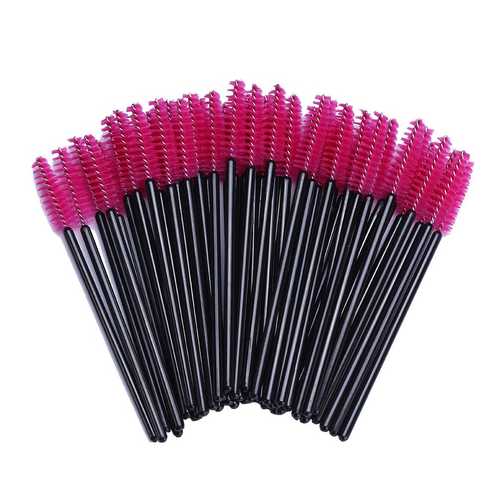 BTYMS 100 Pcs Disposable Eyelash Brush Mascara Applicator Lash Wand Eyebrow Spoolie for Extension - Pink