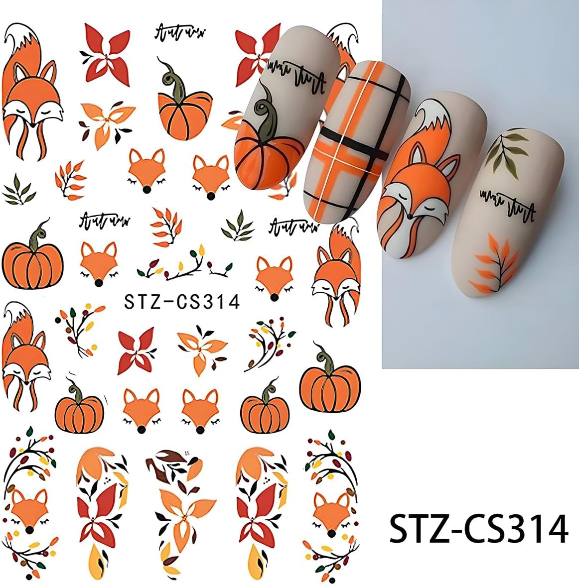 Fall Nail Art Stickers, Cute Fox Nail Art Decals 3D Self-Adhesive Maple Leaves Pumpkin Bow Nails Stickers Fall Blossom Flowers Nail Design 8Pcs Nail Art Supplies for Women Nail Decoration