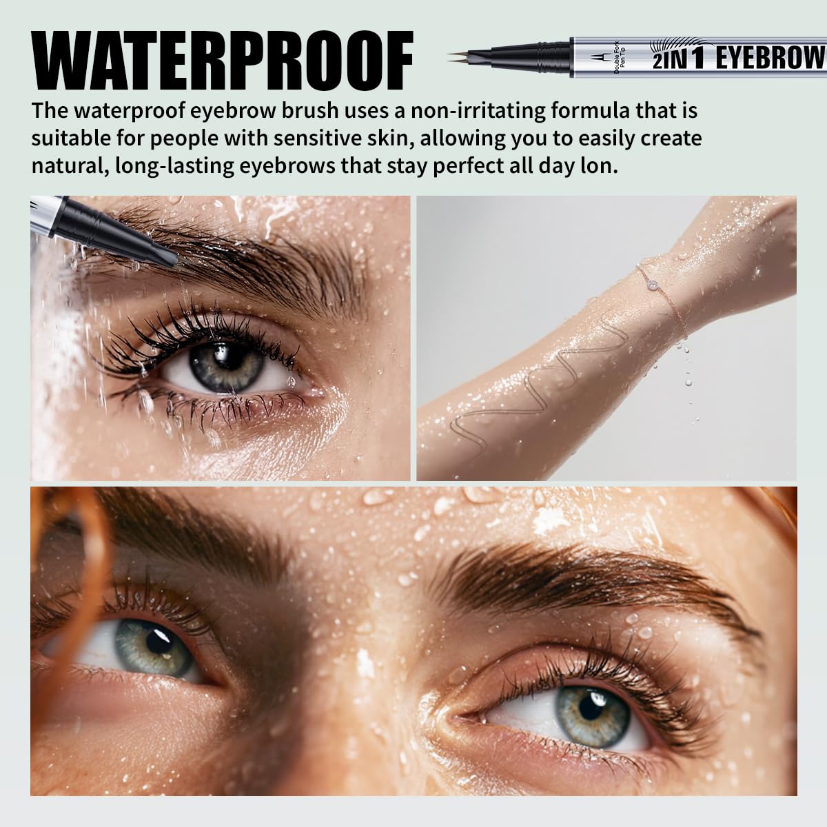 Eyebrow Pen,2-in-1 Dual-Ended Eye Brow Pencil with 2-Fork-Tip and Precise Brush-Tip, Microblading Eyebrow Pen for Waterproof Long Lasting Natural Hair-Like Brows (Black Brown)