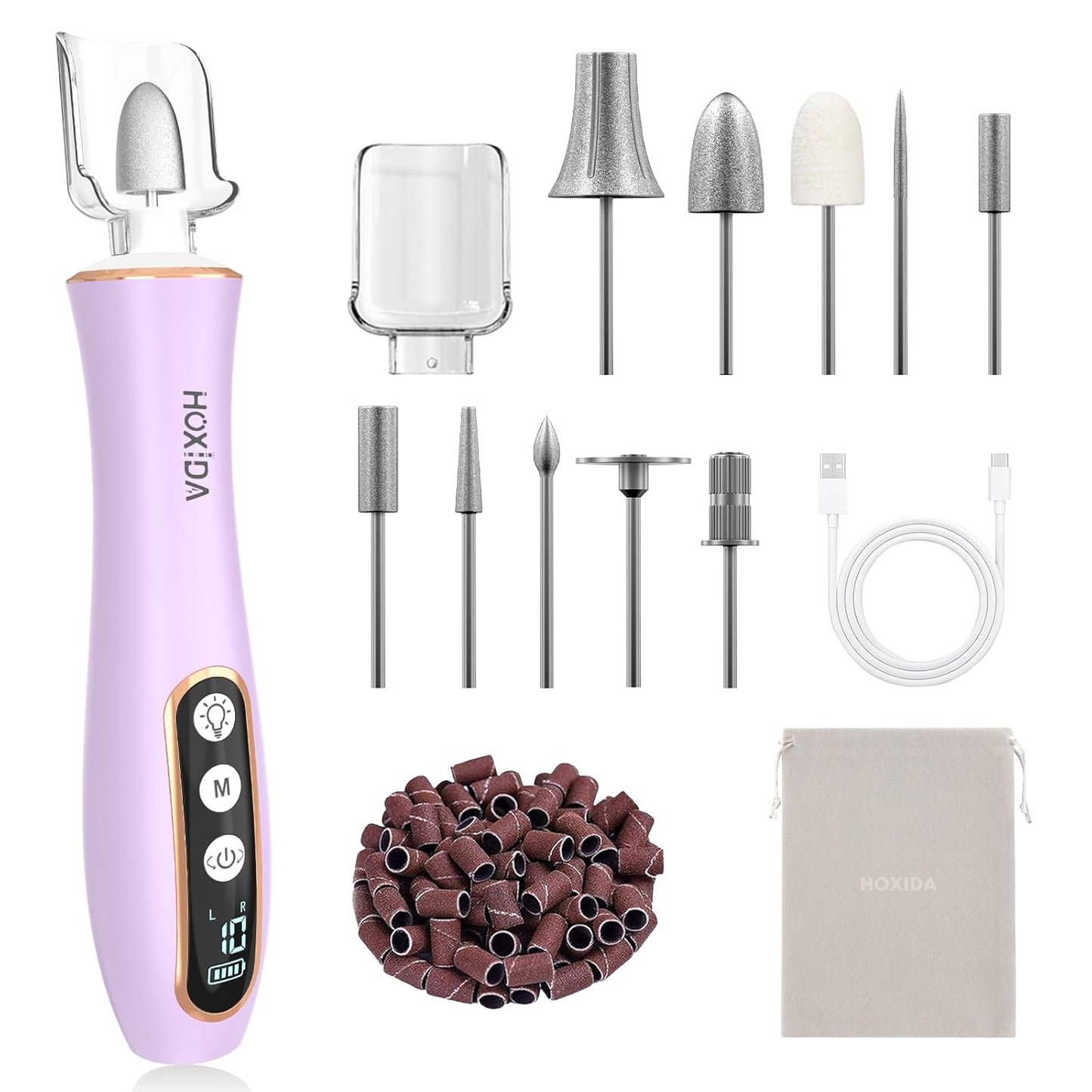 Professional Manicure Pedicure Kit with 360° LED Light&10 Speeds&Memory Mode with Case, Cordless Electric Nail Drill, Pedicure Tools for feet,Hand Foot Care Nail File for Thick Nail Toenail Cuticle