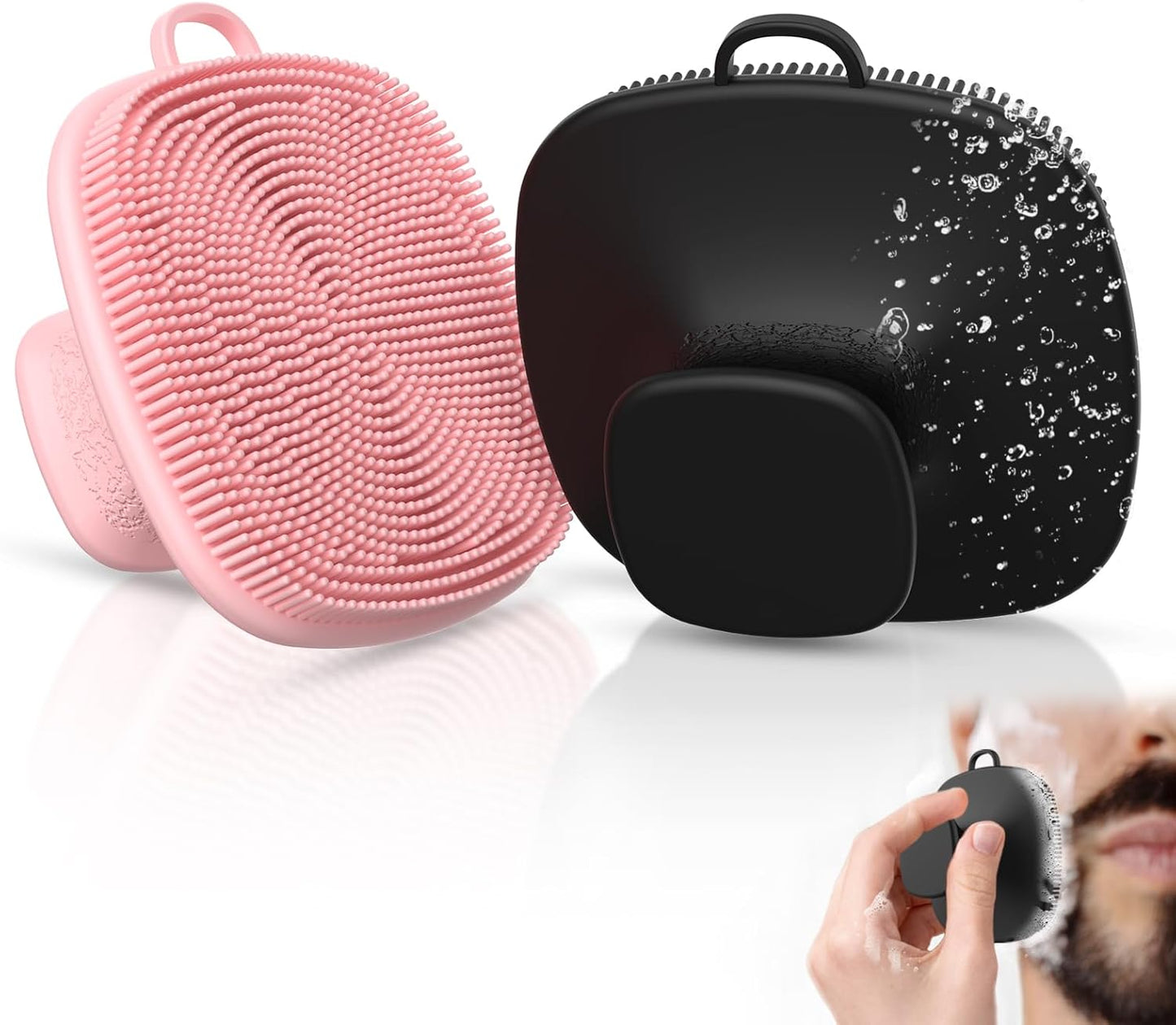 2 Pack Face Scrubber,Silicone Facial Cleansing Brush for Men & Women,Reusable Gentle Facial Waterproof Cleansing Skin Brush Exfoliating Scrubber for Sensitive Skin (Black/Pink)