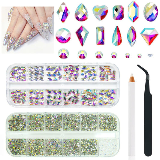 4080Pcs Crystal AB Nail Rhinestones 1.5-4mm More Quantity Glass Iridescent Flatback Gems for Nails Round Beads Stones Diamonds jewels Nail Art Charms for Nails Face Eyes Makeup Tumblers Crafts