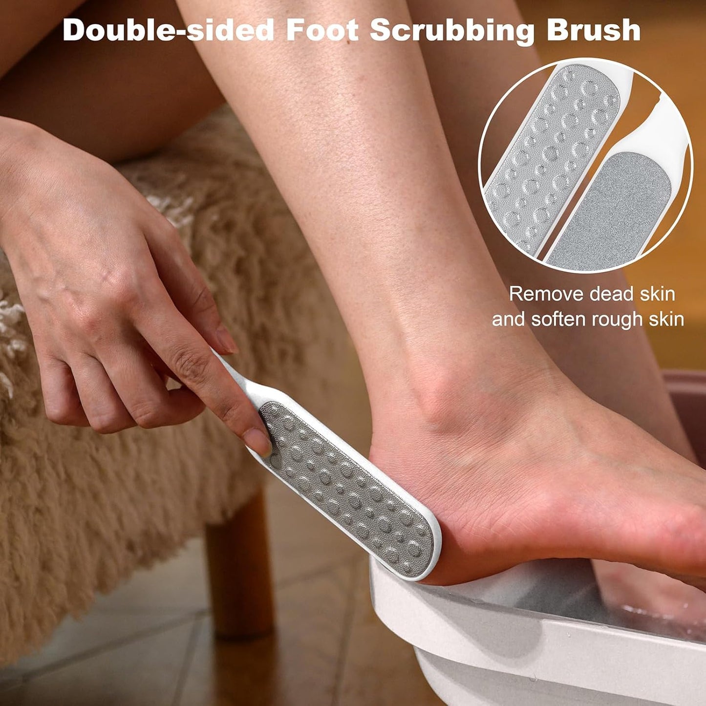 Collapsible Foot Bath Spa with heat and Massage Rollers, Foldable Foot Soak Tub with Bubbles Jets and LED light, Pedicure Foot Spa Massager with Foot Scrubber for Home Use (White)