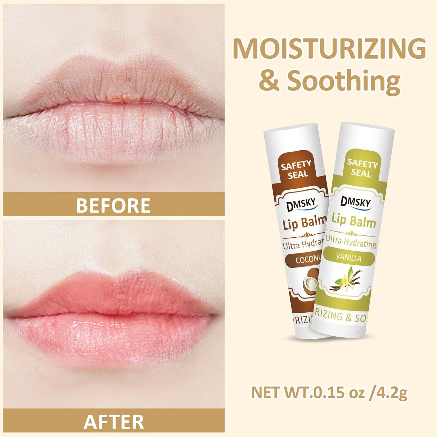 DMSKY 30 Pack Lip Balm, Natural Lip Balm Bulk with Vitamin E and Coconut Oil, Moisturizing Soothing Chapped Lips-15 Flavors