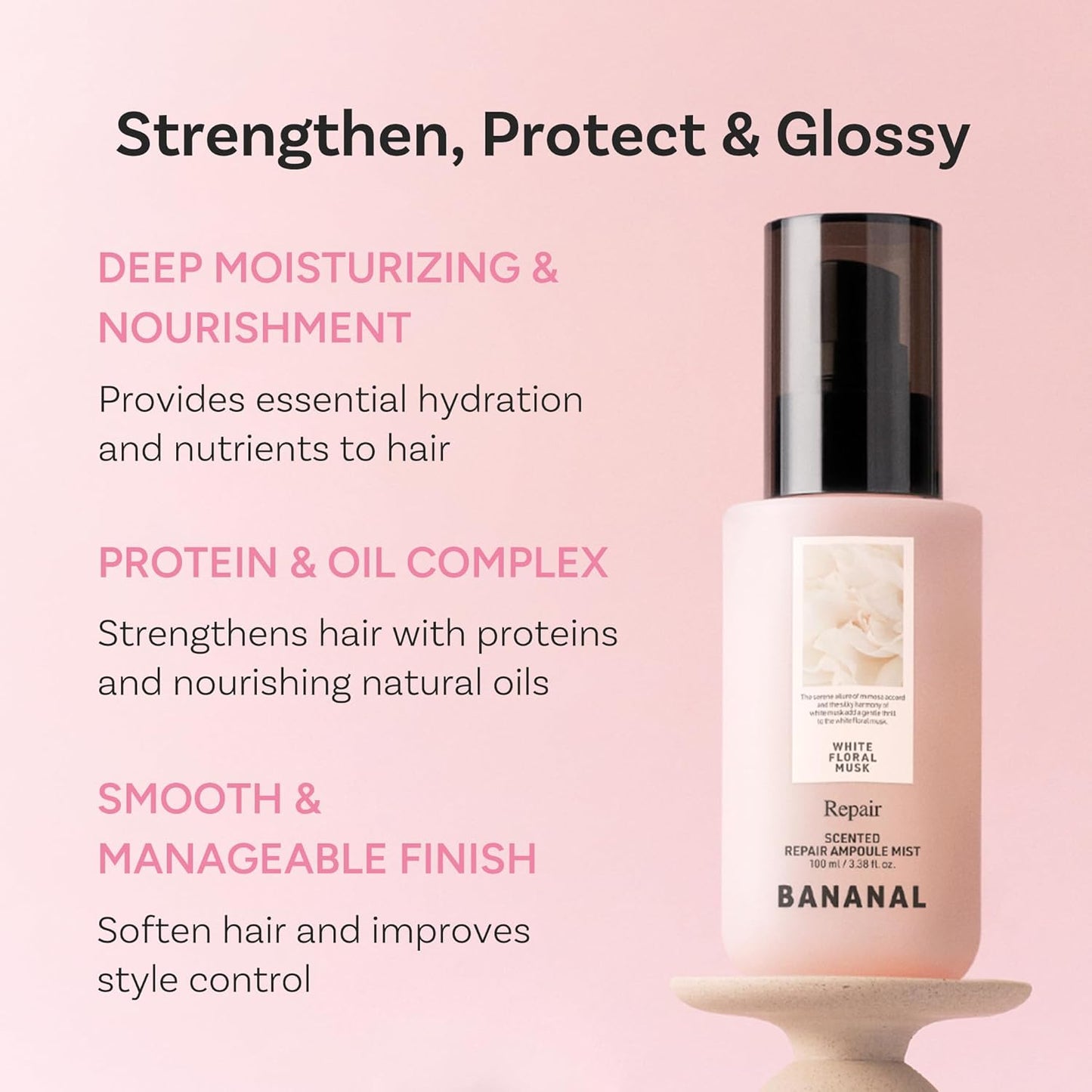 Korean Ampoule Hair Serum Mist with Camellia & Jojoba Oil – Nourishing & Moisturizing Hair Treatment, Frizz Control, Paraben & Sulfate Free, White Floral Musk, 100ml / 3.38 fl oz