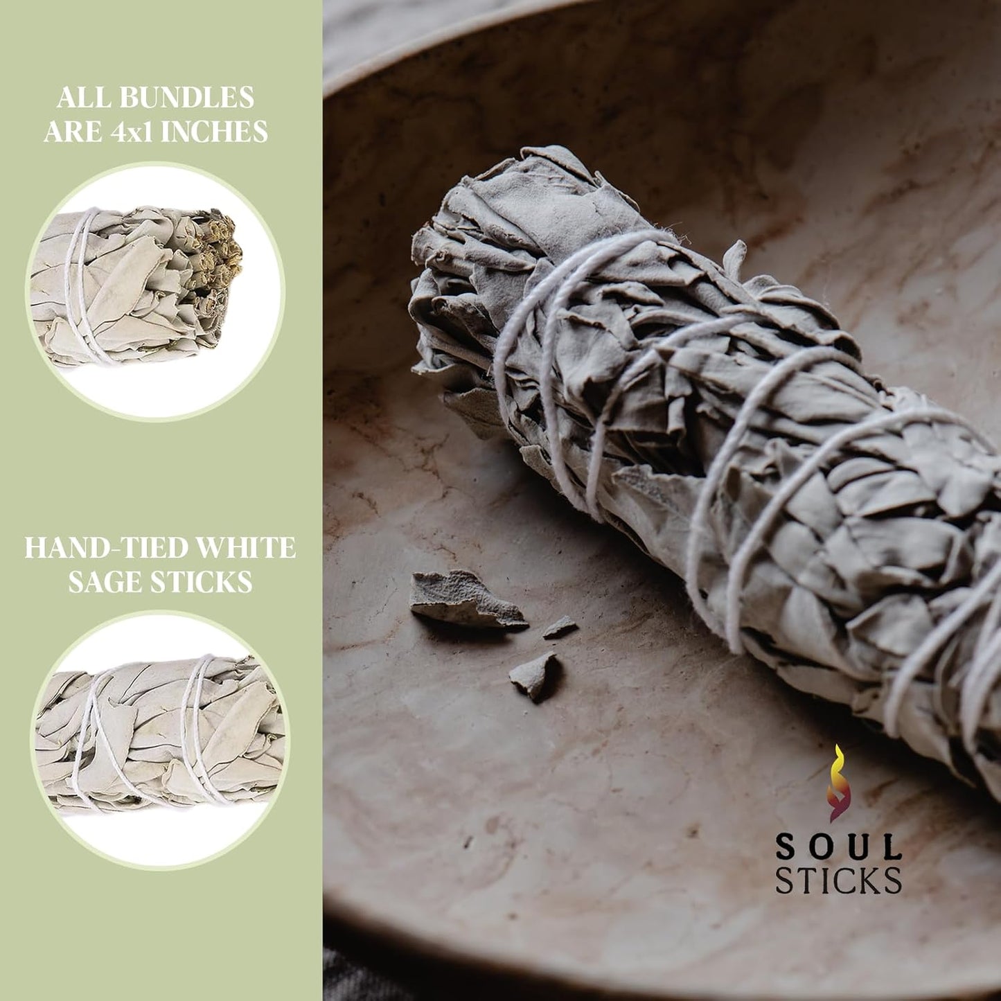 SOUL STICKS 4 Inch 25 Pack Organic White Sage Smudge Smudging Sticks | Bulk Quantities for Home Cleansing, Good Energy Meditation & Smudging Rituals | Sustainably Sourced California White Sage Bundle