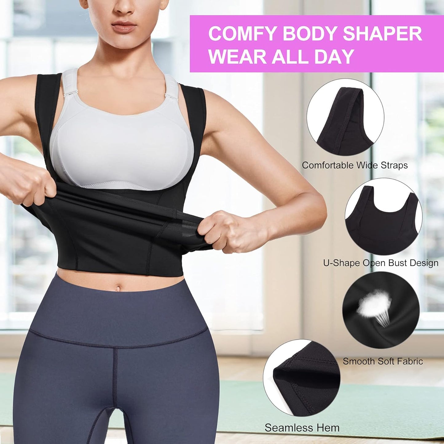 URSEXYLY Women Waist Trainer Shapewear Vest Seamless Body Shaper Tummy Control Workout Tank Top Corset