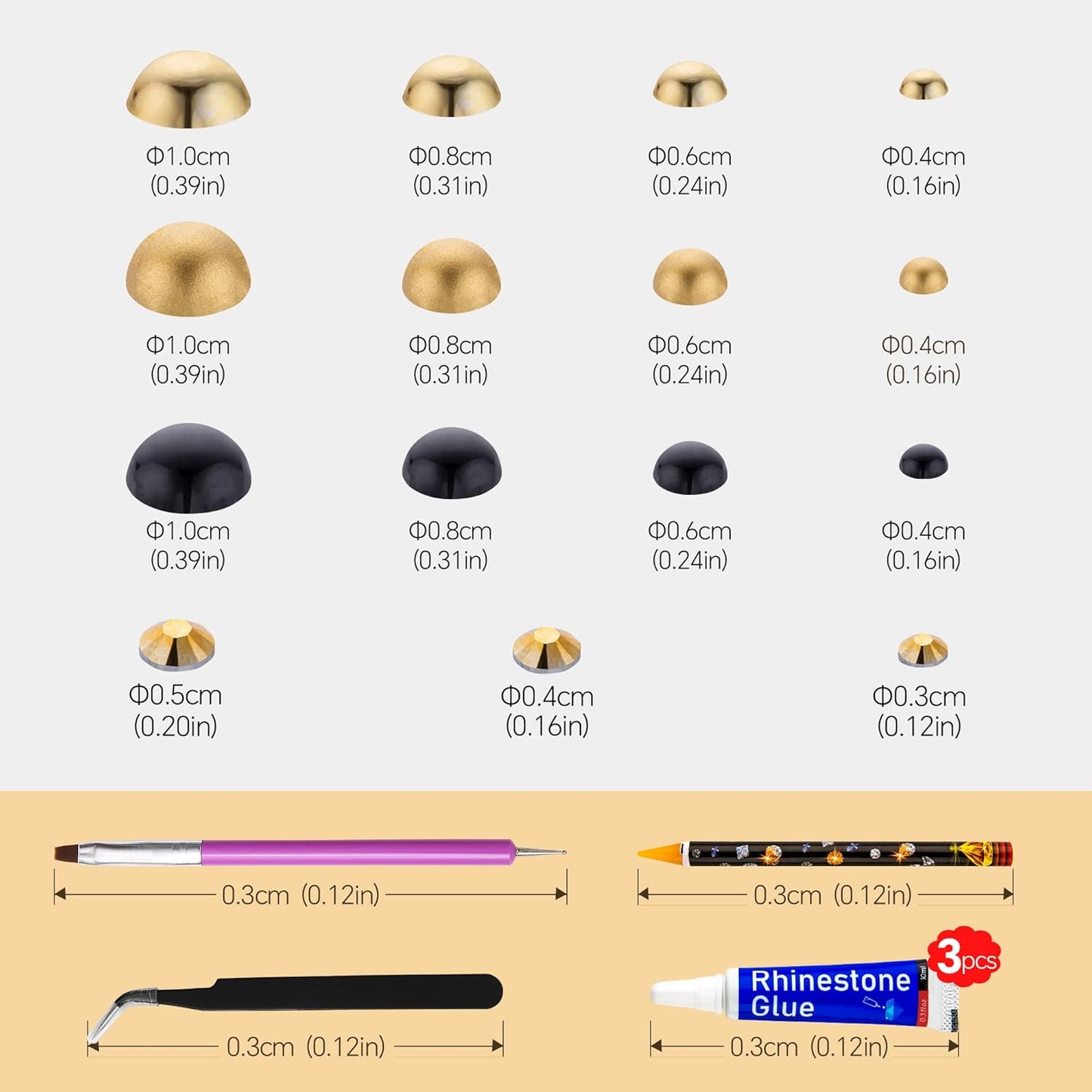 60g Gold Black Pearls Rhinestones for Crafts Mixed Size 3mm-10mm AB Color Round Half Pearls Flatback Pearl Beads and Resin Rhinestones Set for Face Art with Glue