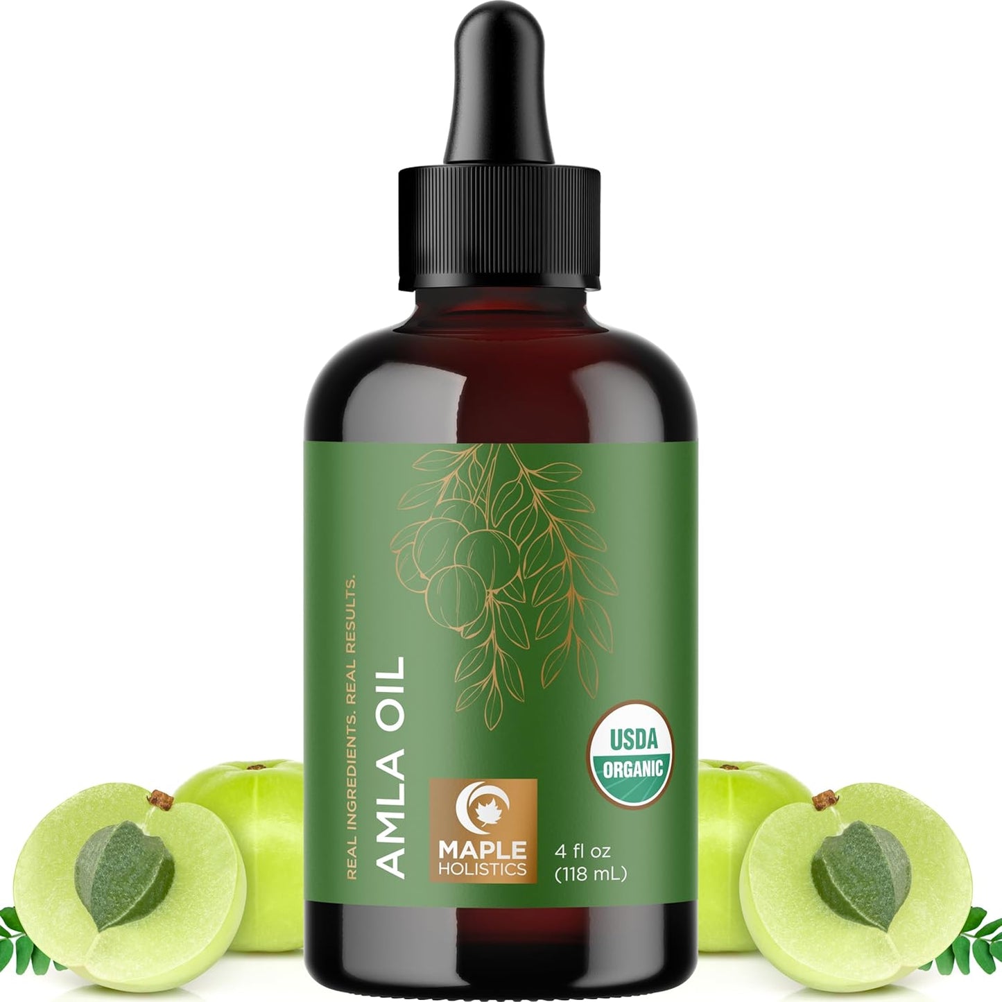 Organic Amla Oil for Hair - 100% Pure Amla Hair Oil for Volume Shine & Hydration - Cold-Pressed Extra Virgin Unrefined Non-GMO & USDA Organic for Nourishing Moisturizing Scalp Care (4 Fl Oz)