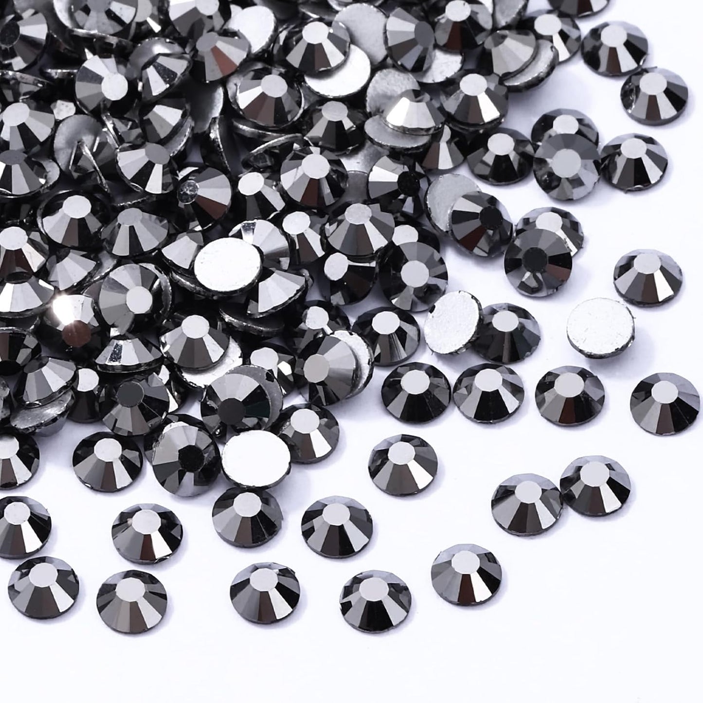 Black Hematite Flatback Rhinestones, Glass Rhinestones for Nail Art and Craft, Glue Fix, Loose Crystal Gemstones(Black Hematite, SS16, 1440pcs, 3.8-4.0mm)