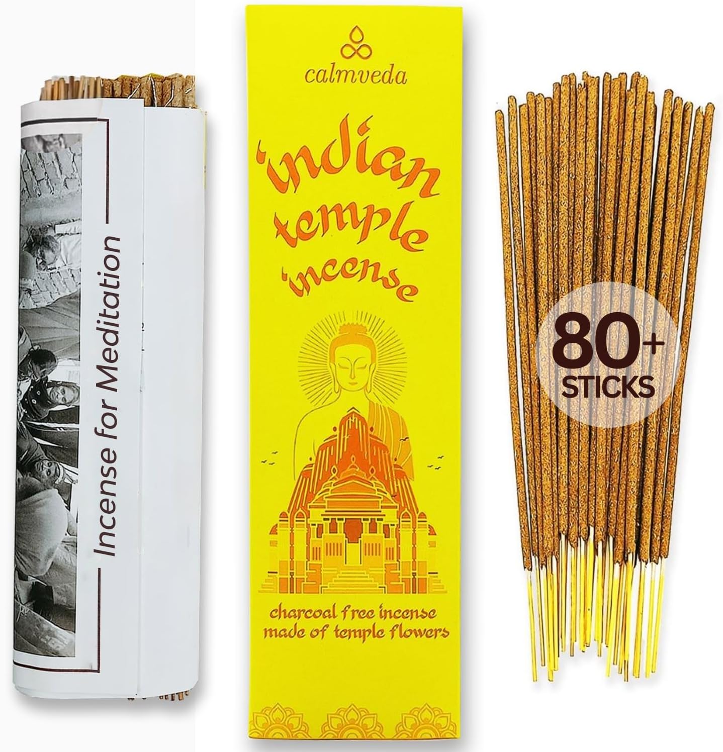 Spiritual Indian Temple Incense Sticks - 80 Charcoal Free Incense Sticks, Made from Upcycled Flowers | Inspired by Siddhivinayak Temple (Mumbai) | Spiritual Incense to add Calmness