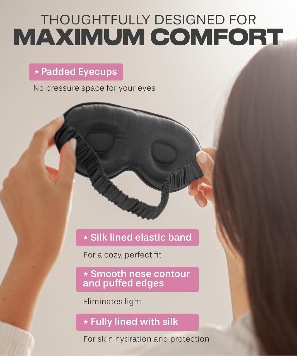 SUNDAYSILKS™ 3D Contoured Silk Sleep Mask | Padded Silk Eye Mask with Eye Cups for Lash Extensions | Blackout, Organic for Women & Men, Perfect for Travel, Slip-Free Deep Sleeping, Antifaz para Dormir