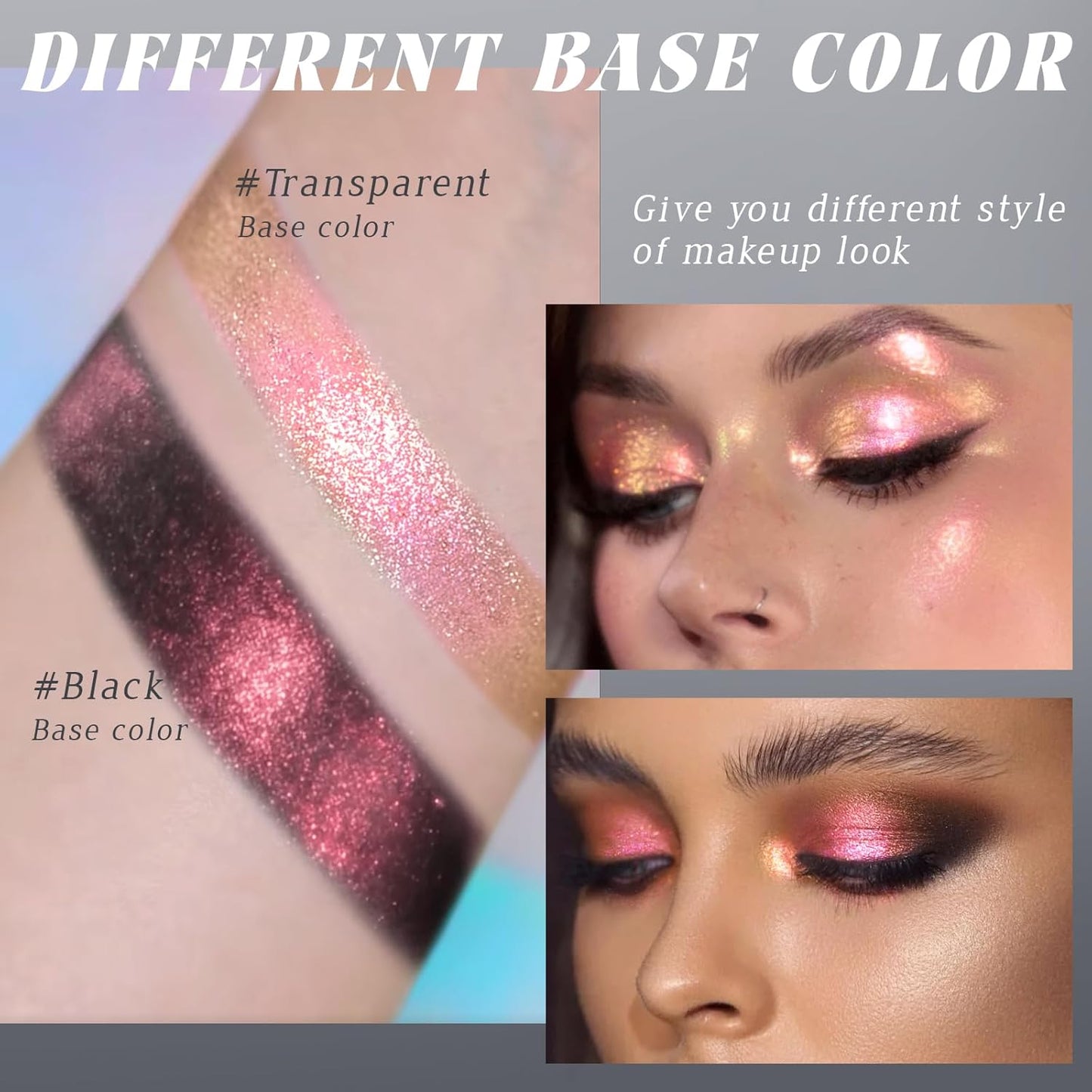 Chameleon Rose Gold Glitter Eyeshadow, Cream to Powder Shimmer Multichrome Single Eyeshadow, Sparkling Holographic Color Shifting Eye Brightener Highlighter Makeup Palette 03