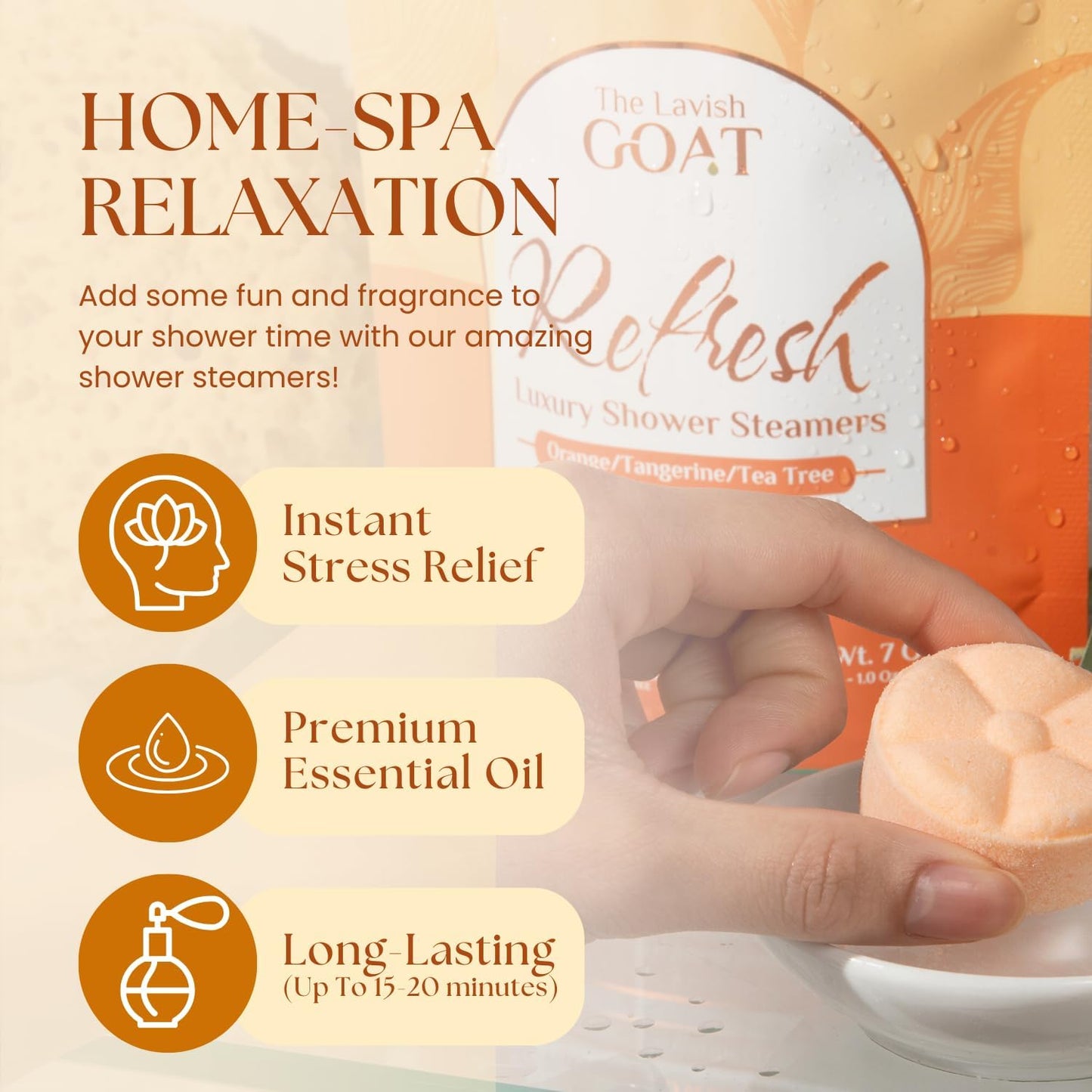 TLG Refresh Shower Steamers Aromatherapy 7 Pack – USA Made with Extra Menthol and Orange & Tea Tree Essential Oils – Shower Bomb for Relaxation, Citrus Shower Tablets – Gift for Men & Women