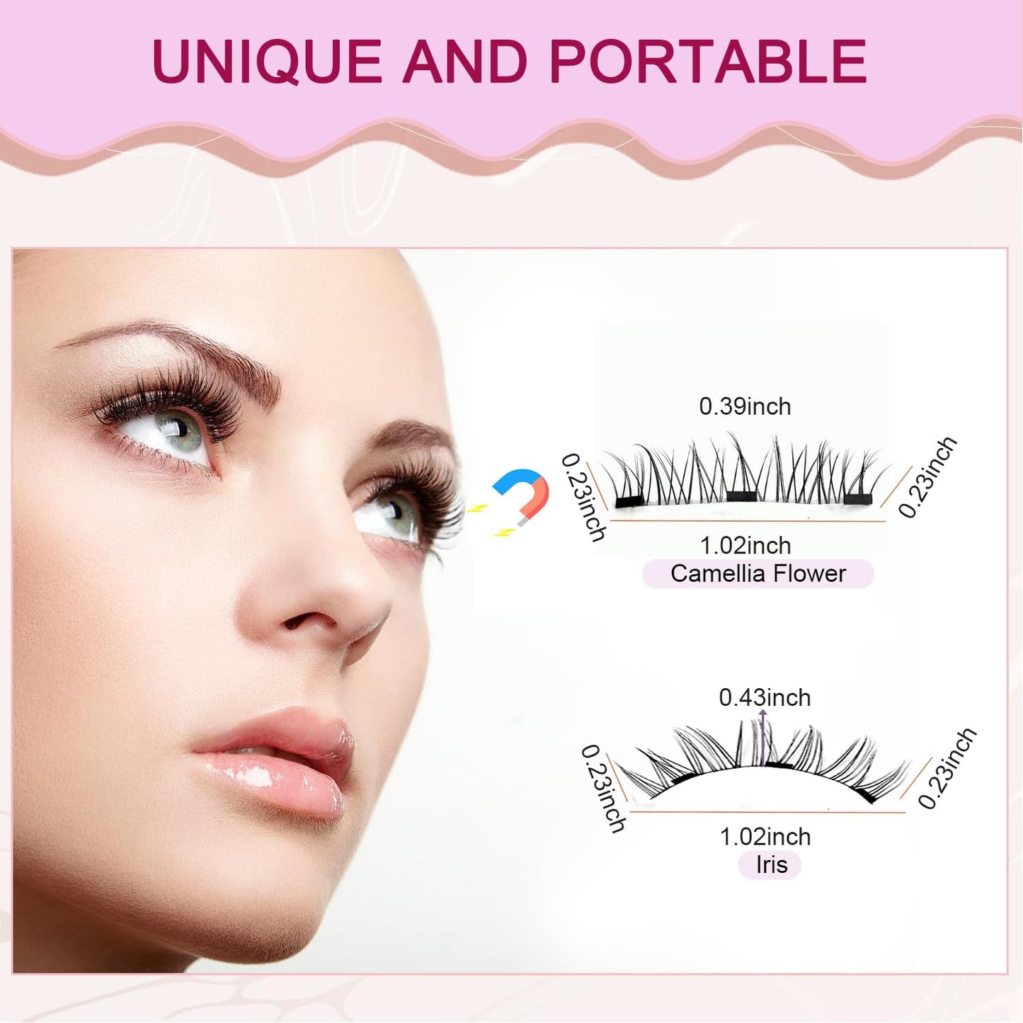 Ginani Magnetic Lashes,Magnetic Eyelashes with Applicator,2025 New Reusable Magnetic Lashes Natural Look No Glue or Liner Needed(Camellia+Iris)