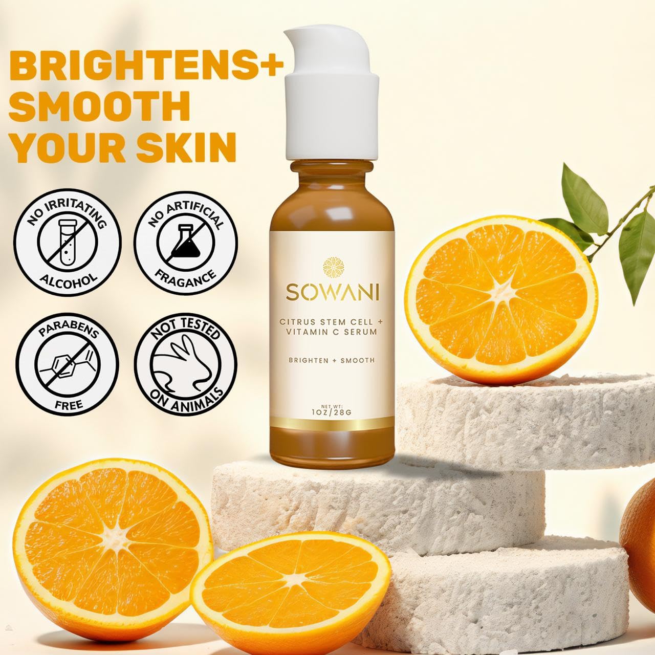 Gentle Vitamin C Serum – Brightening & Hydrating with Citrus Stem Cells and Chamomile, Safe for Rosacea & Sensitive Skin, 1oz