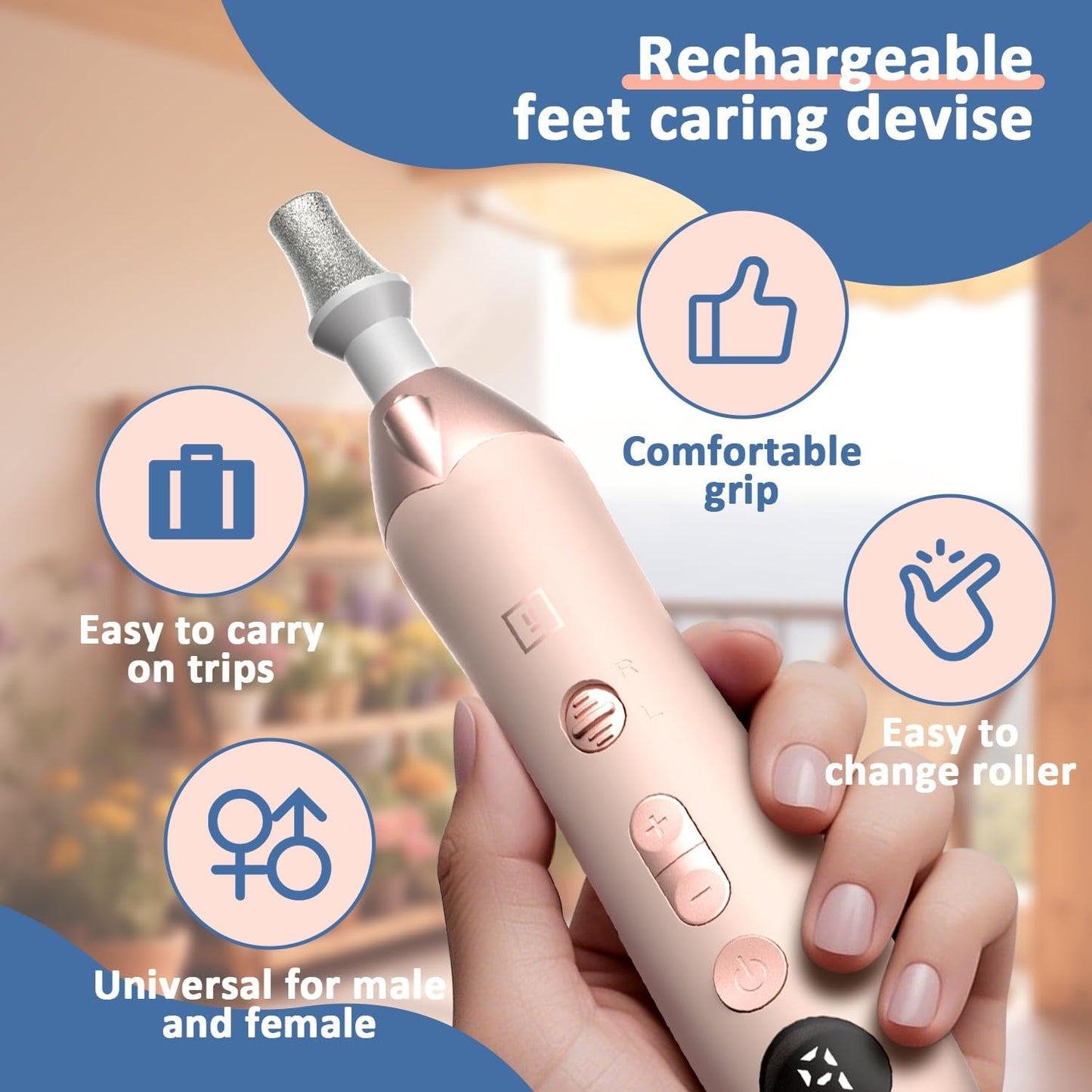 Callus Remover for Feet, Electric Foot Callus Remover - 8 Grinding Heads, 9 Speeds, Rechargeable Foot File - Professional Pedicure Tool for Hard Skin, Calluses & Cracked Feet