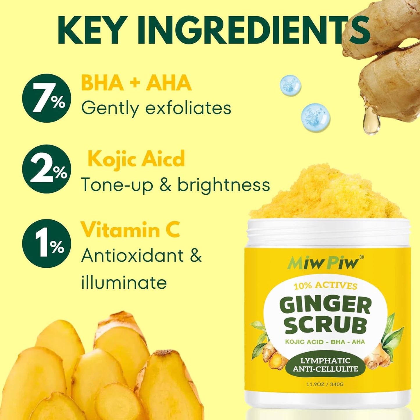 Ginger Body Scrub with AHA/BHA – Lymphatic Drainage, Exfoliating, Anti-Cellulite, Skin Firming, Underarm Detox