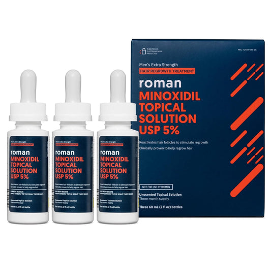 Roman Men's Topical Solution for Hair Regrowth | 5% Minoxidil, Unscented, 3-Month Supply