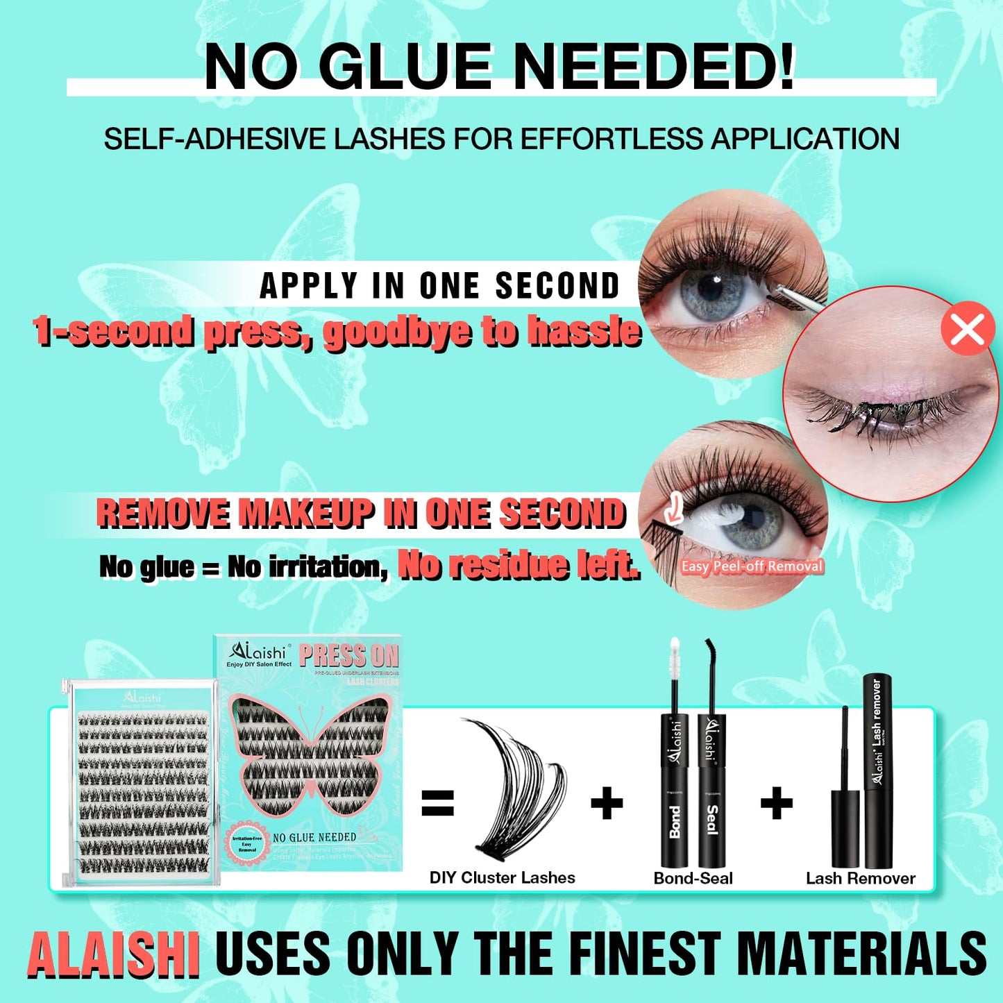 No Glue Needed Lashes, Self Adhesive Eyelashes, DIY Lash Cluster Eyelash Extensions Kit 10‑18mm,120pcs Fluffy D Curl Soft Natural Lashes with Tweezers–Fake Cat Eye Wispy Individual Clusters(NGDY81)