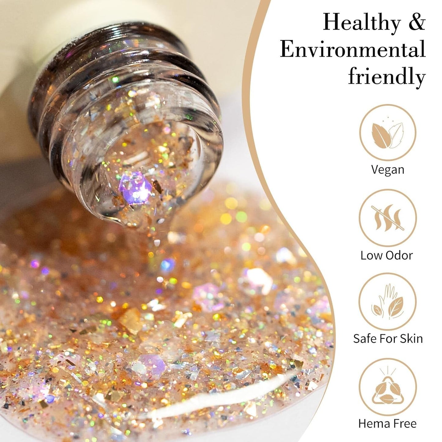 CANNI Glitter Gel Nail Polish – 9ML Broken Gold Prism Flash Gel Polish, Holographic Gold, Soak Off UV LED Nail Art Salon & DIY Manicure at Home